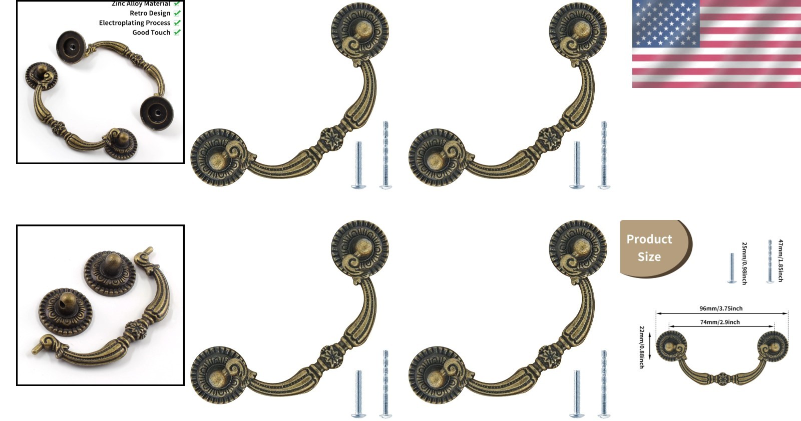 6PCS 3Inch Hole Centers Antique Bronze Drop Drawer Pulls, Bail Cabinet Pulls