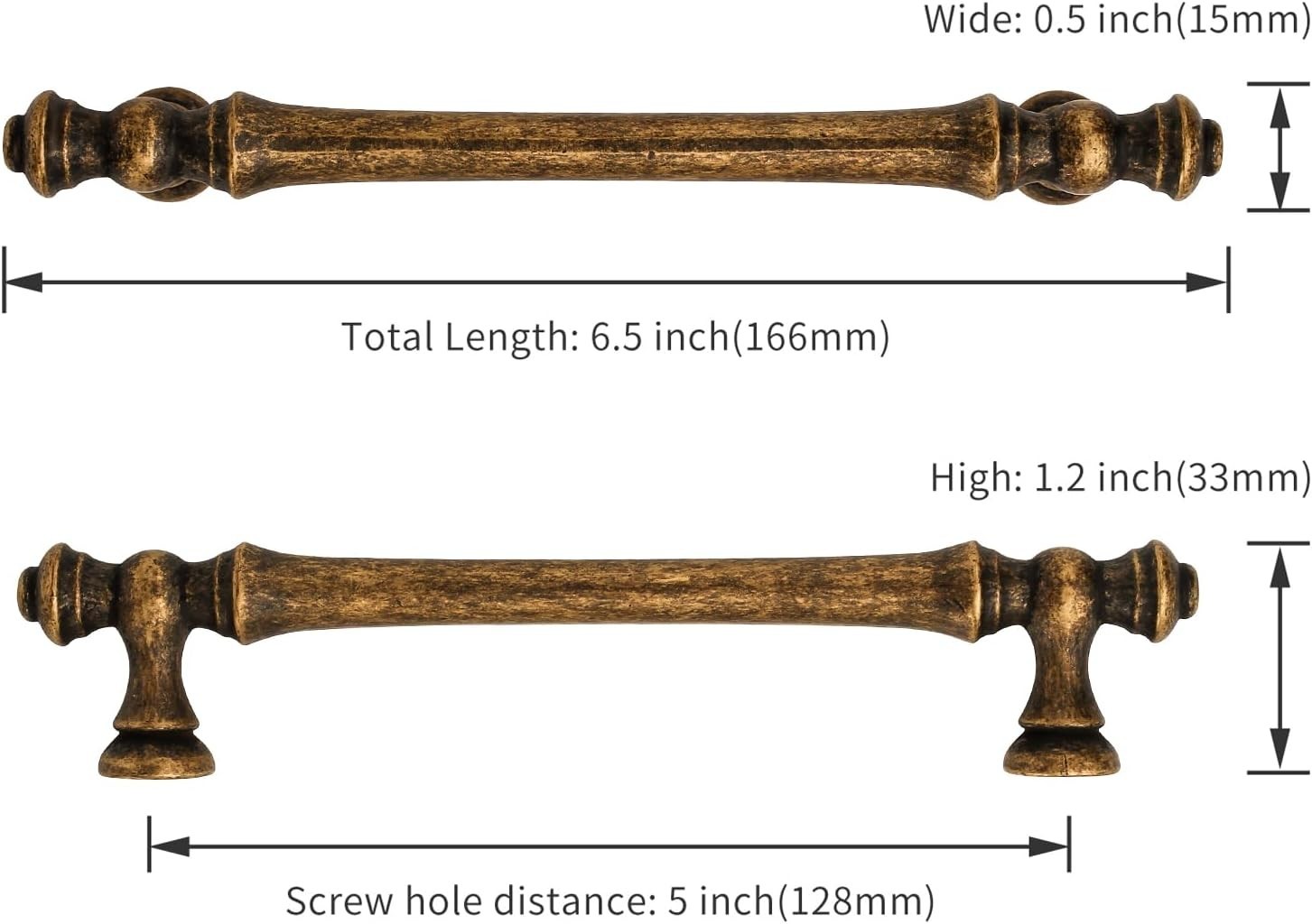 5 Inch Antique Brass Cabinet Pulls, 10 Pack