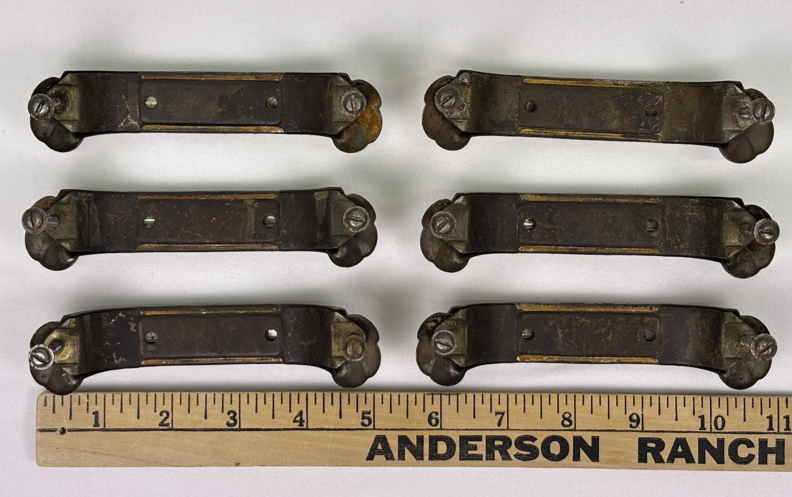 Vintage Art Deco Drawer Pulls Set of 6 Amber Plastic Inlay Waterfall Style