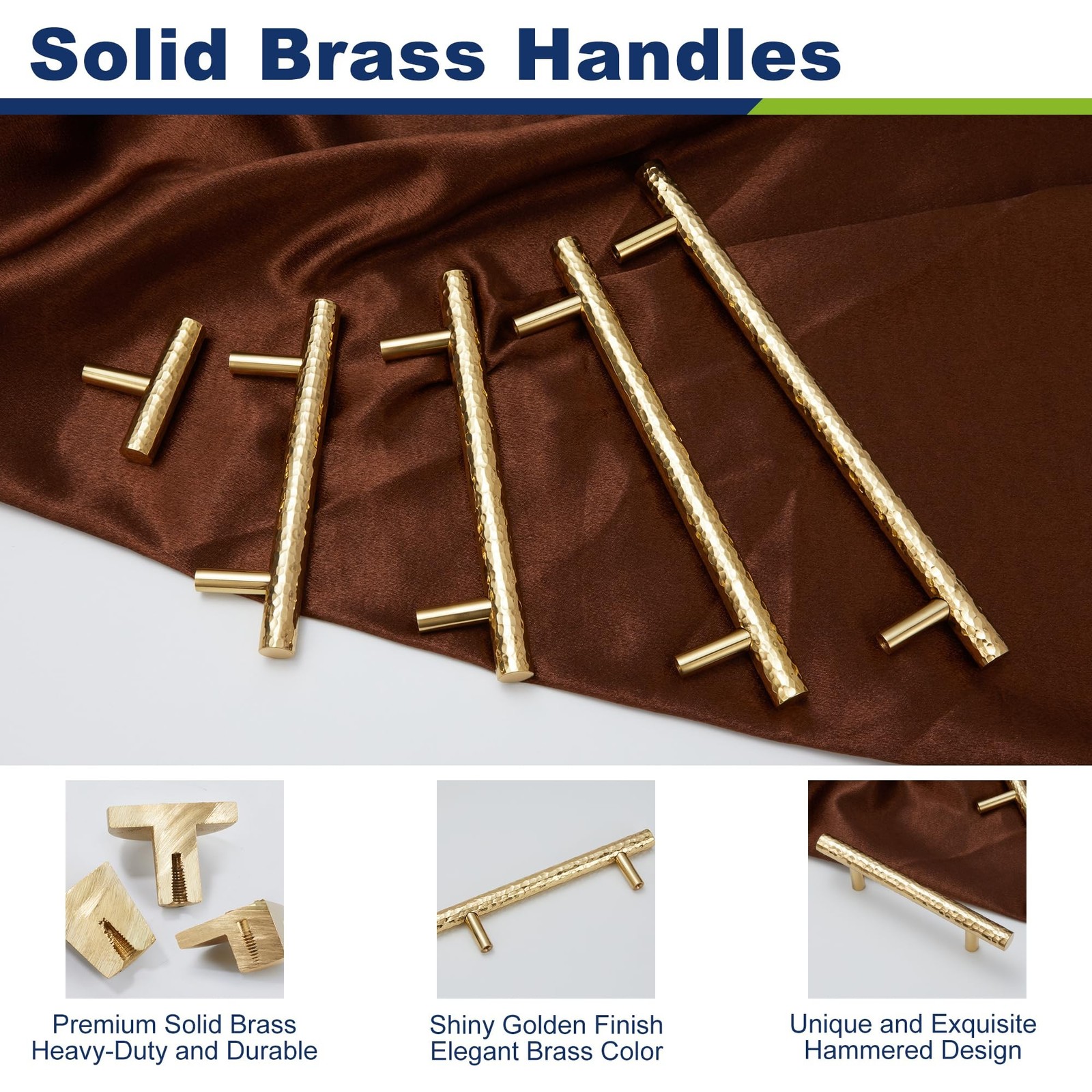 2-Pack Solid Brass Kitchen Cabinet Pulls, Gold Modern T-Bar Handles, 3-Inch H…