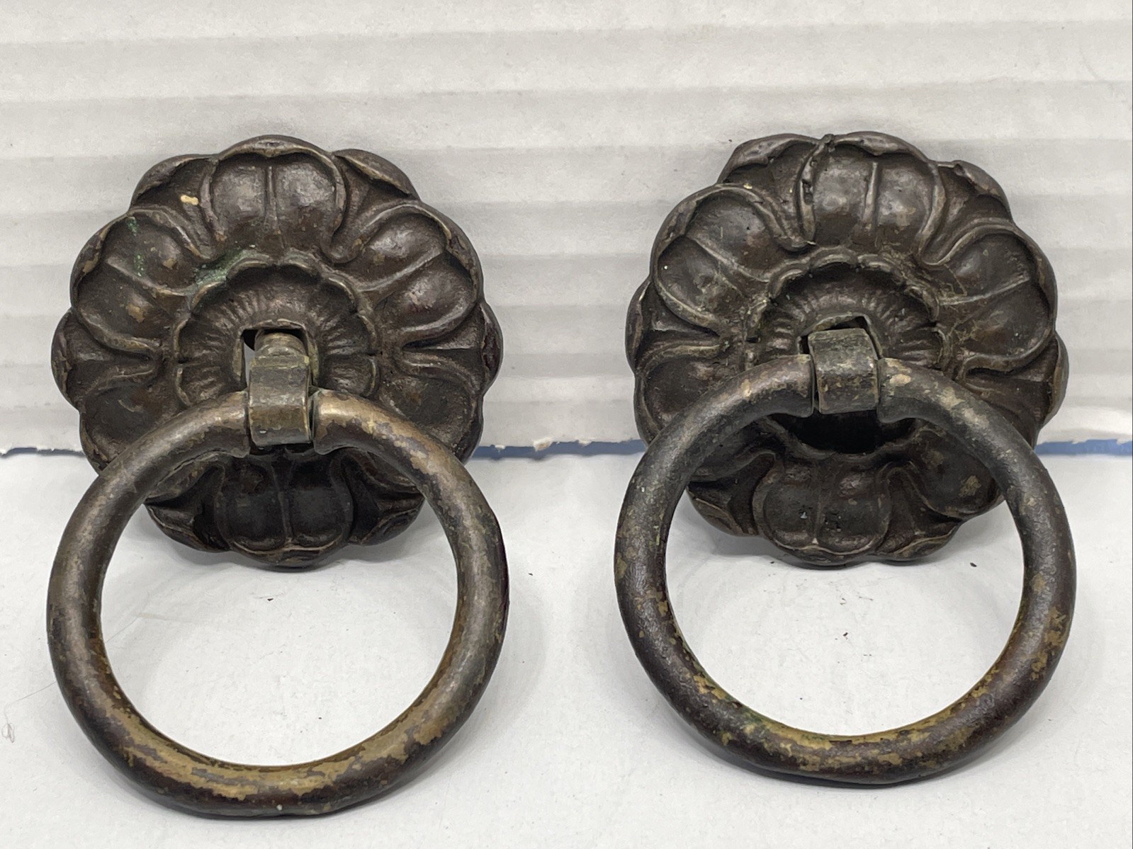 Vintage Bronze Drop Ring Knobs Pulls Handles for Cabinet Drawer Set Of 2