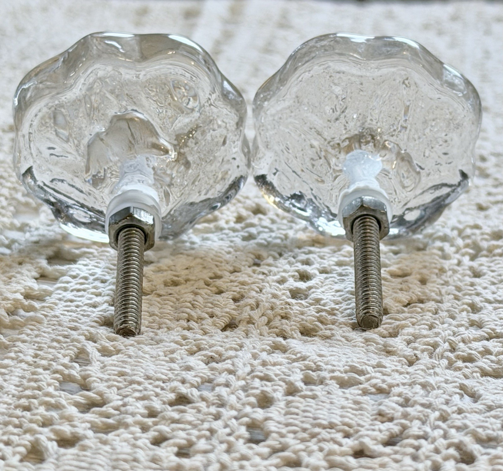 1 VINTAGE HOLLYWOOD REGENCY Flower Glass CRYSTAL Cabinet Drawer KNOBS DOOR PULLS
