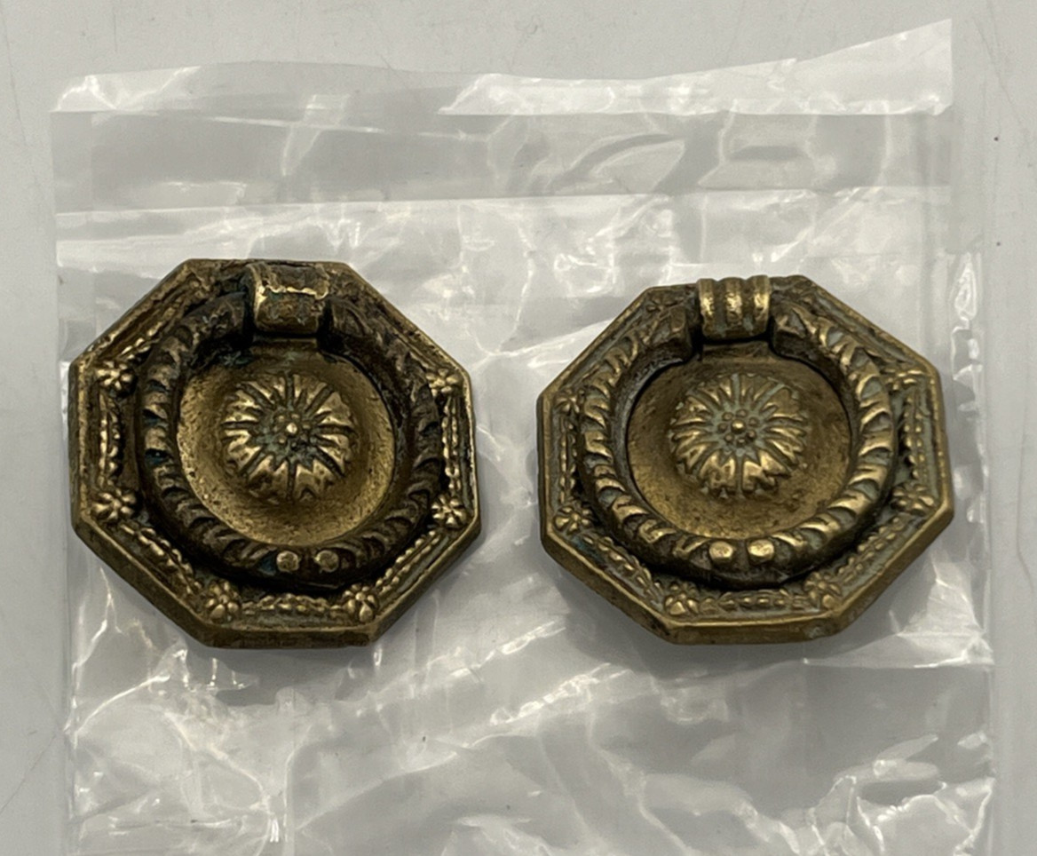 2 Brass Metal Drawer Cabinet Pulls Hardware Ring Salvaged Single Hole