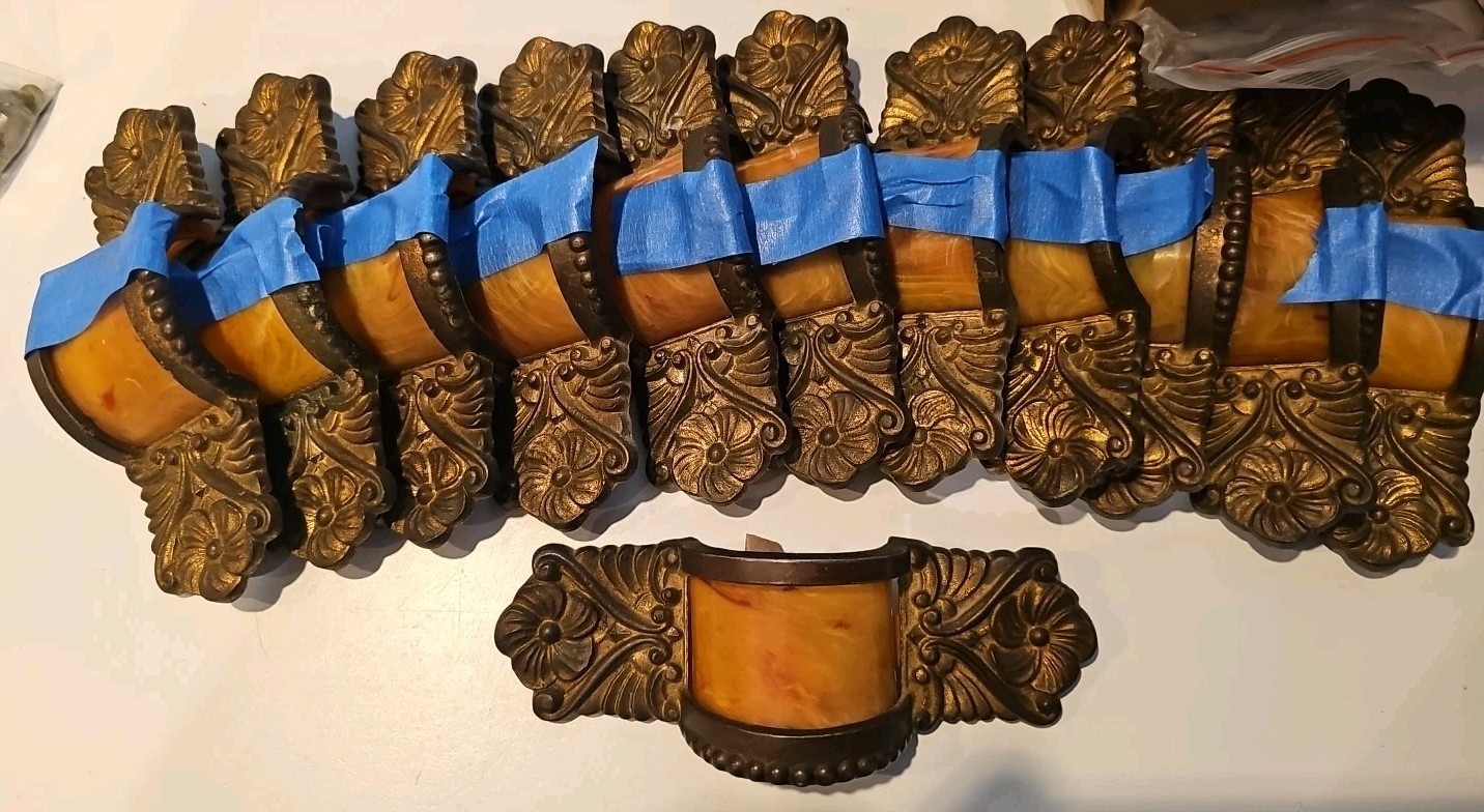 6-2 piece. Art Nouveau heavy brass drawer pulls/handles 6″ x 2″ VTG Bakelite