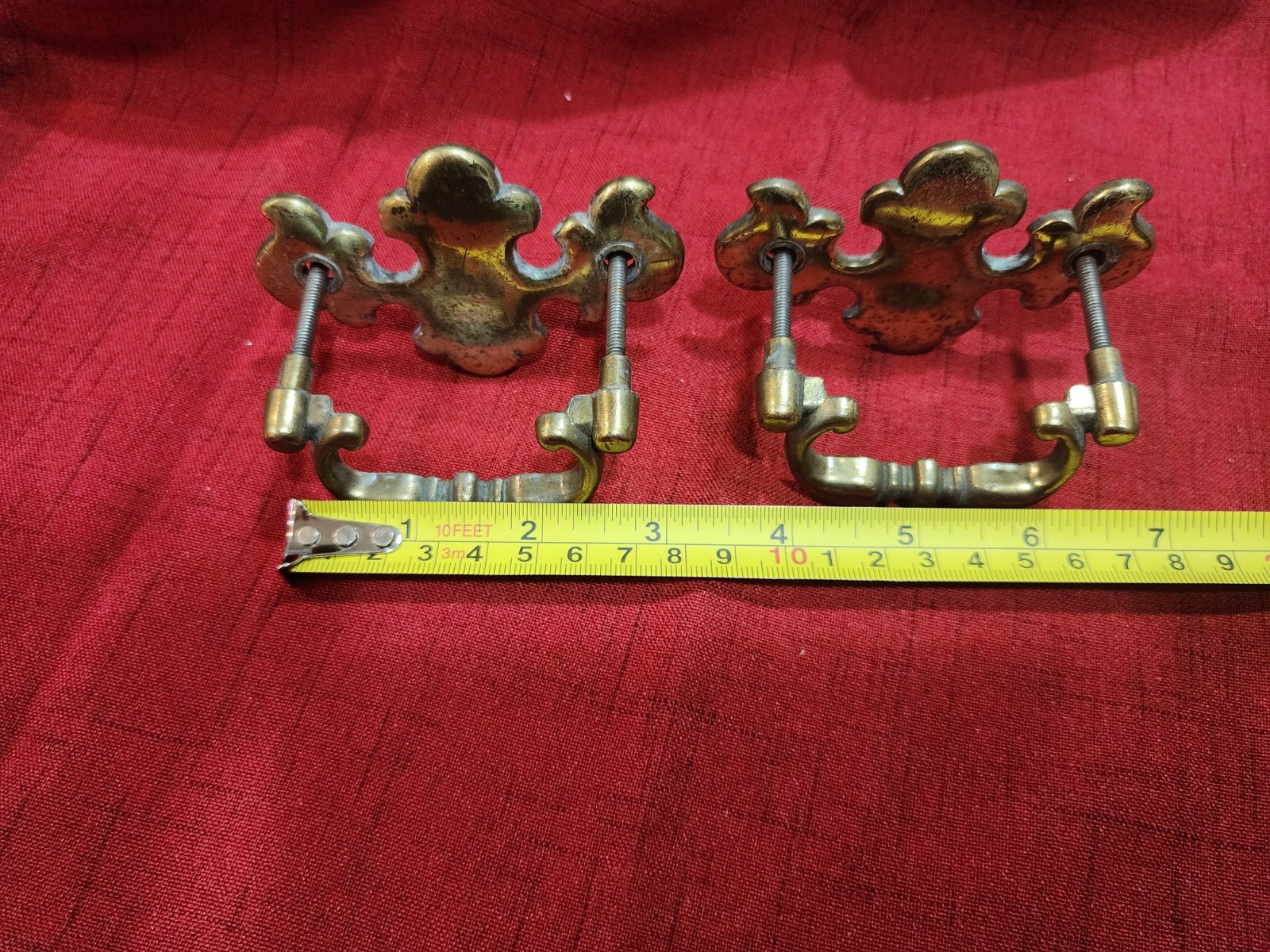 Lot of 2 Antique Vintage Brass Drawer Pulls