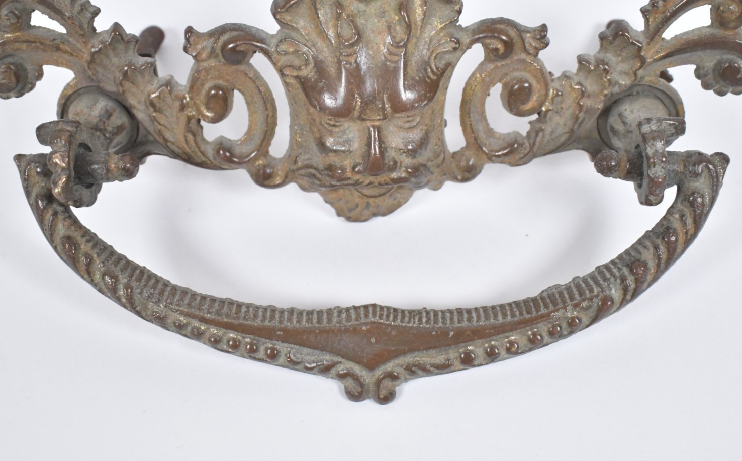 Antique Ornate Brass Drawer Handle Mythological Figure God Face Poseidon Neptune