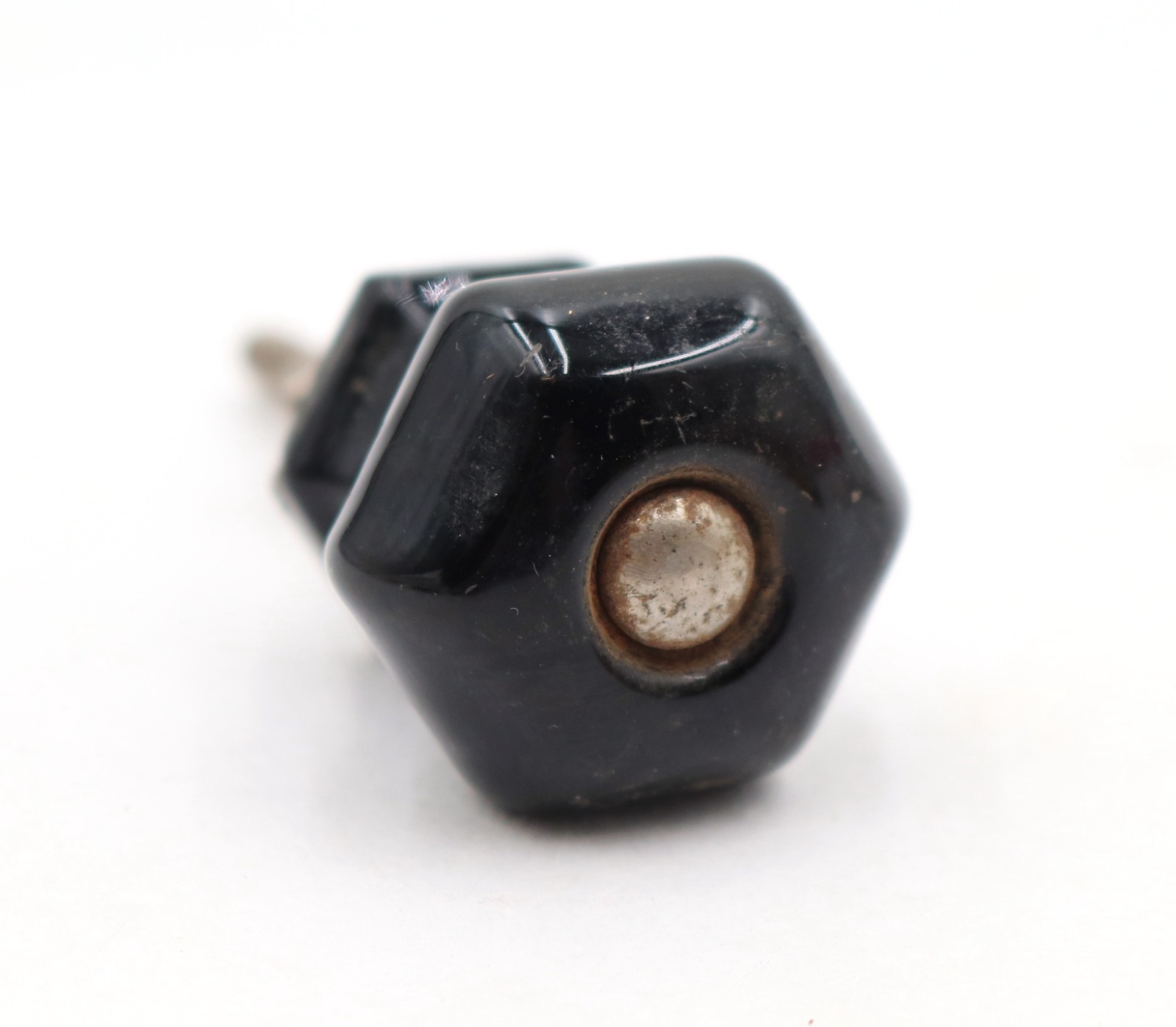 Vintage 1 in. Hexagon Black Glass Cabinet Knob