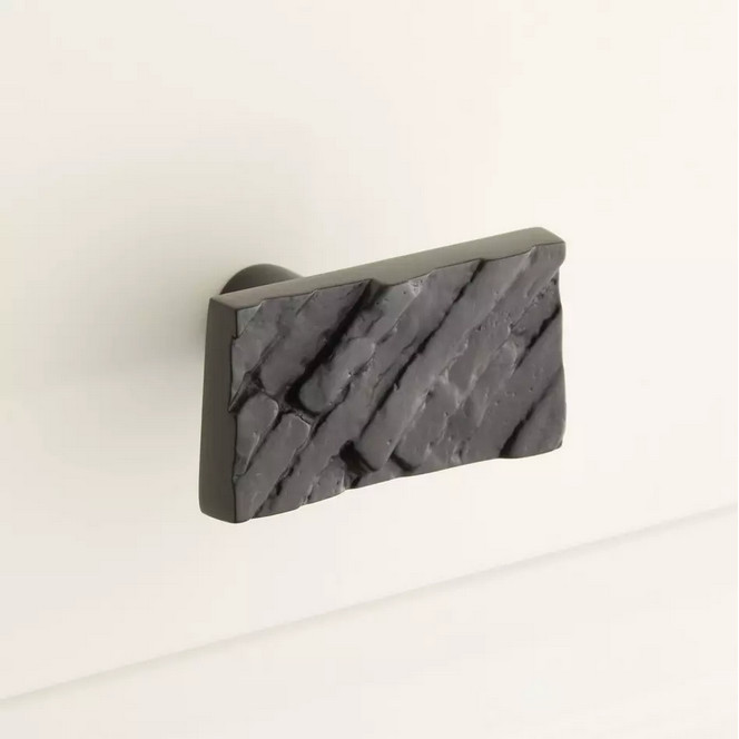 SIGNATURE HARDWARE BRICK PATTERN SOLID BRASS RECTANGULAR CABINET KNOB-BLACK