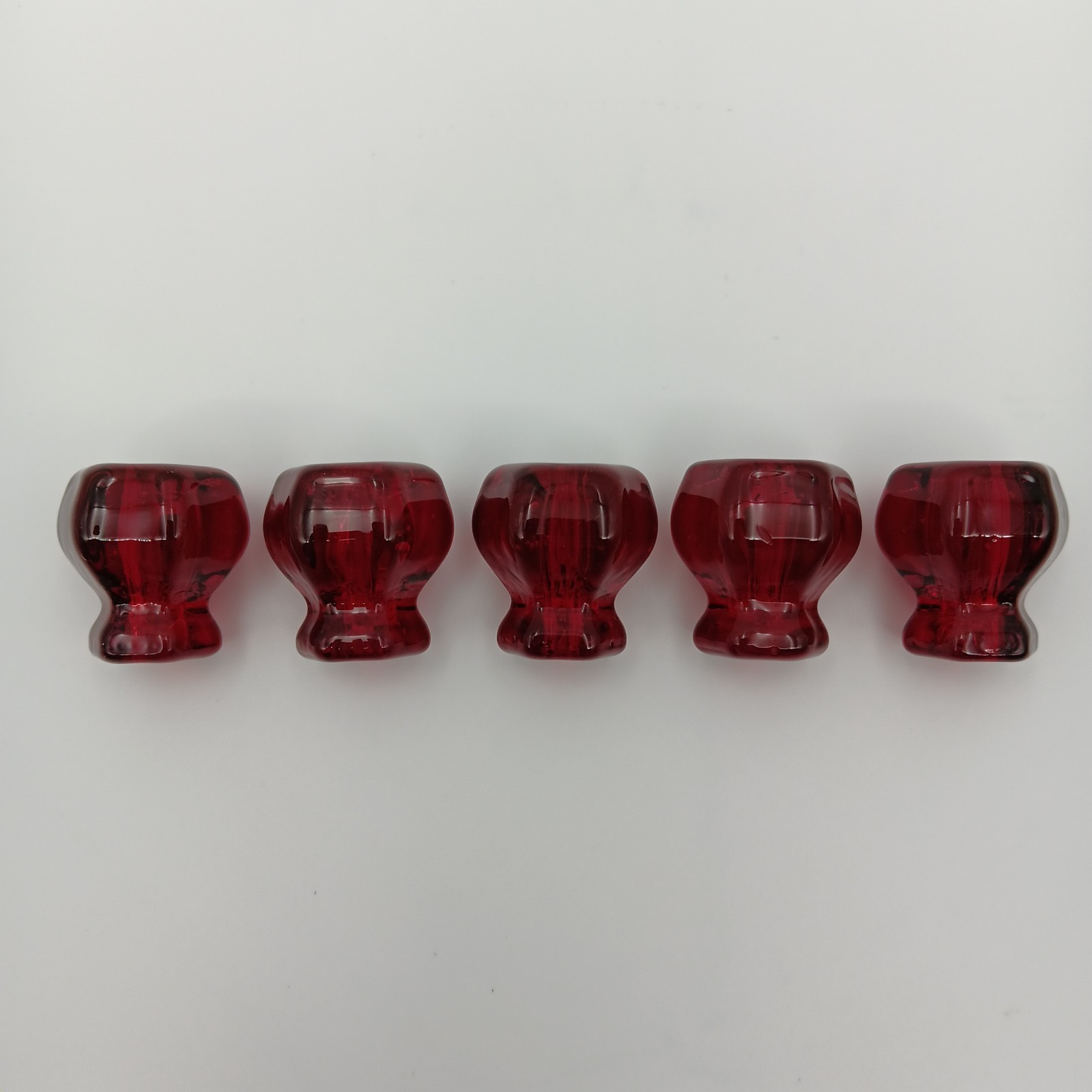 Set Of 5 Ruby Red Glass Drawer Pulls Cabinet Knobs Handles 1″ Wide Vintage Style