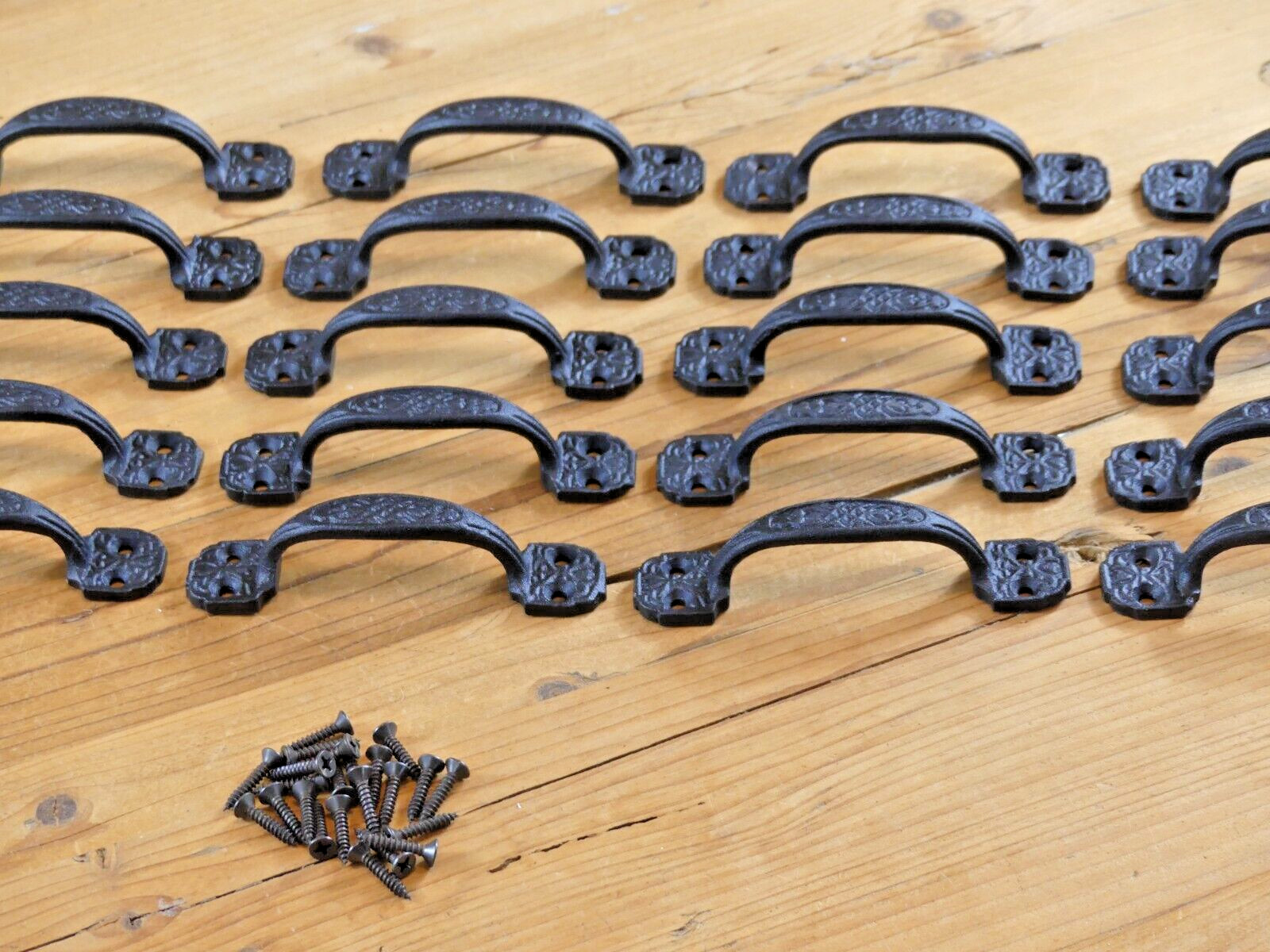 20 Small Drawer Pulls 4 1/4″ Window Antique Vintage Style Rustic Cast Iron BLACK