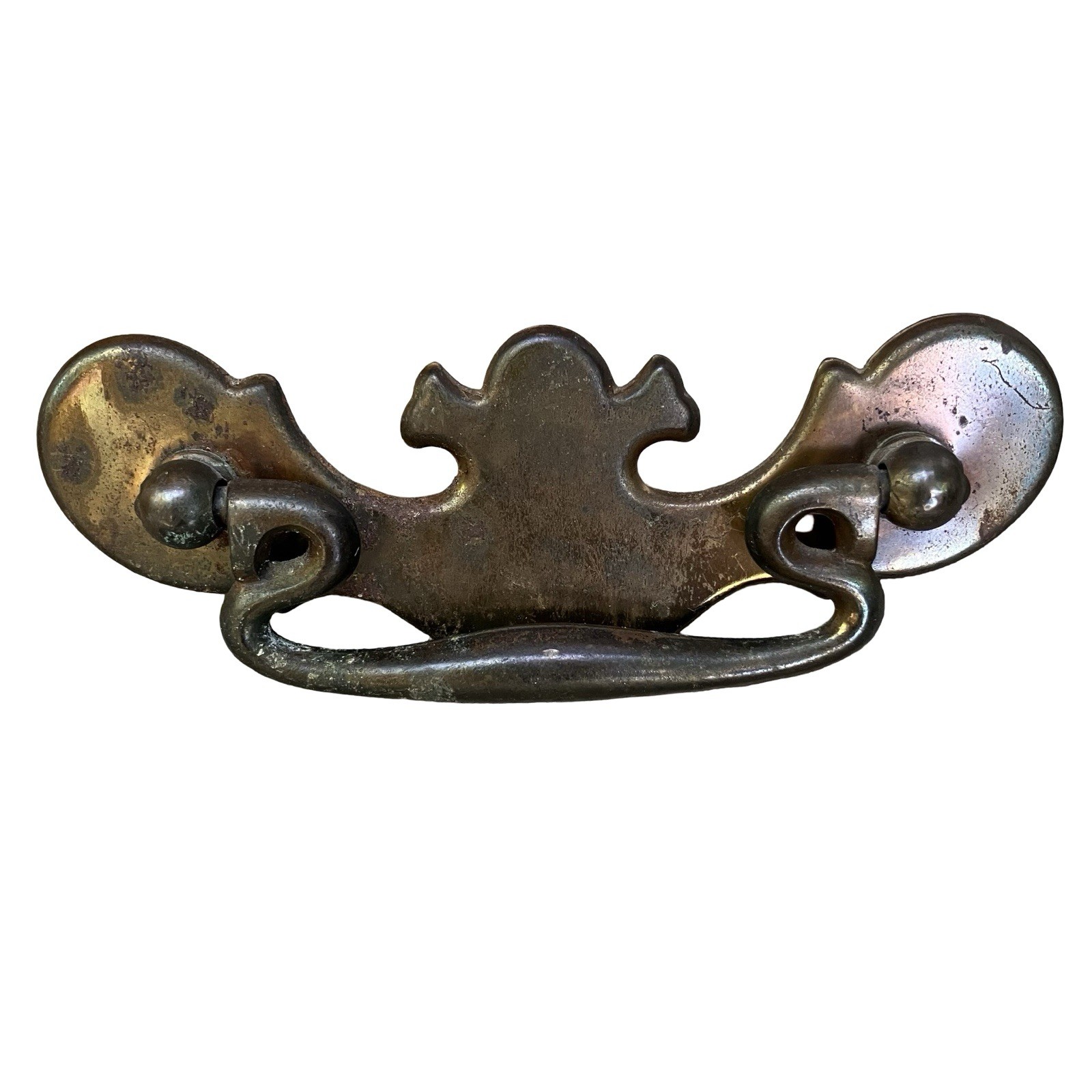 VTG Chippendale Bail Drop Drawer Pulls Batwing Brass-Metal Reclaimed Lot Of 5