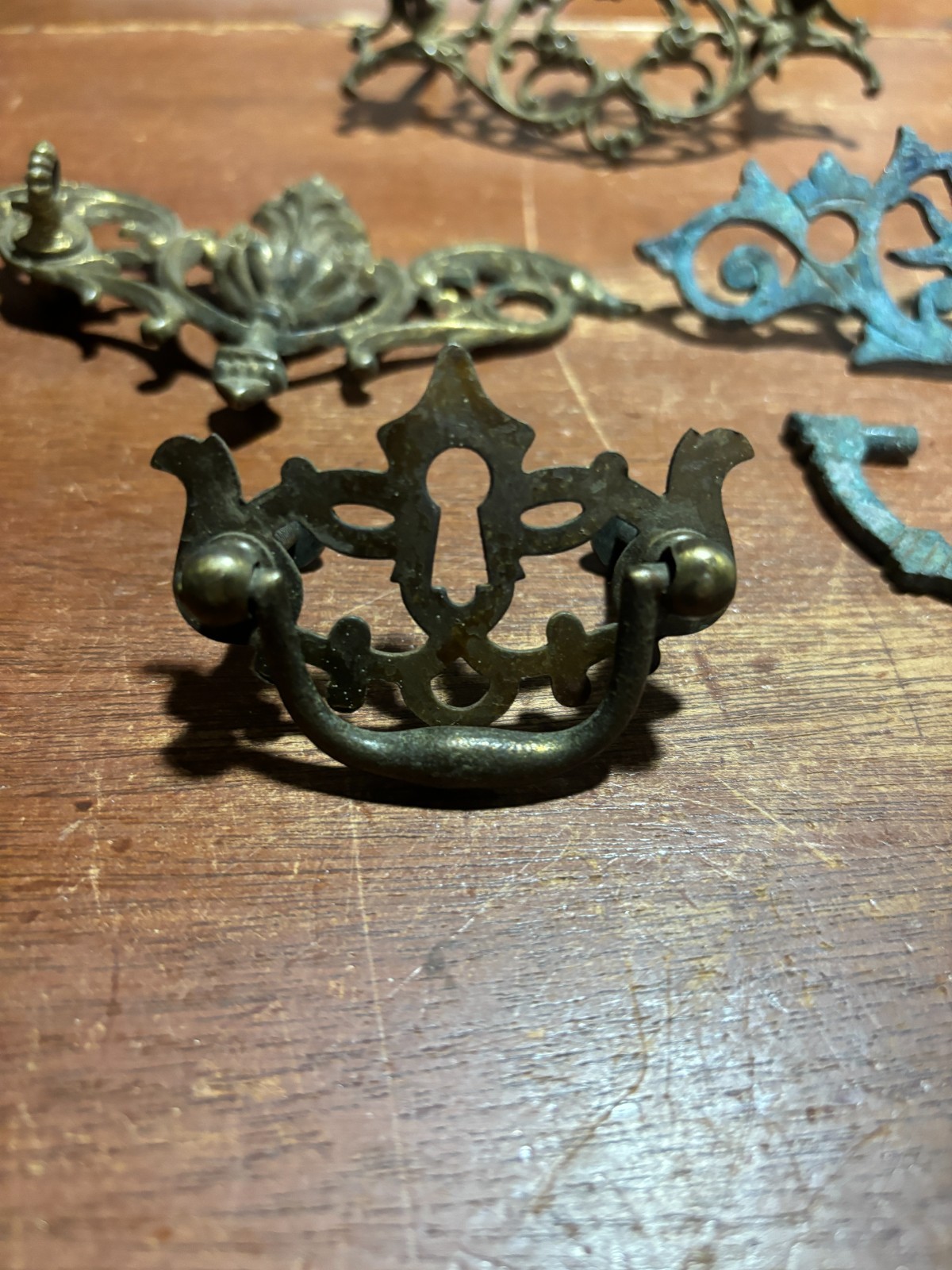Lot of 4 Mixed Ornate Vintage Metal Drawer Backplates two with Pulls