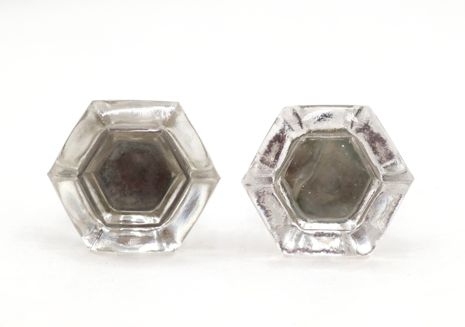Pair of Vintage 1.25 in. Hexagon Glass Cabinet Knobs
