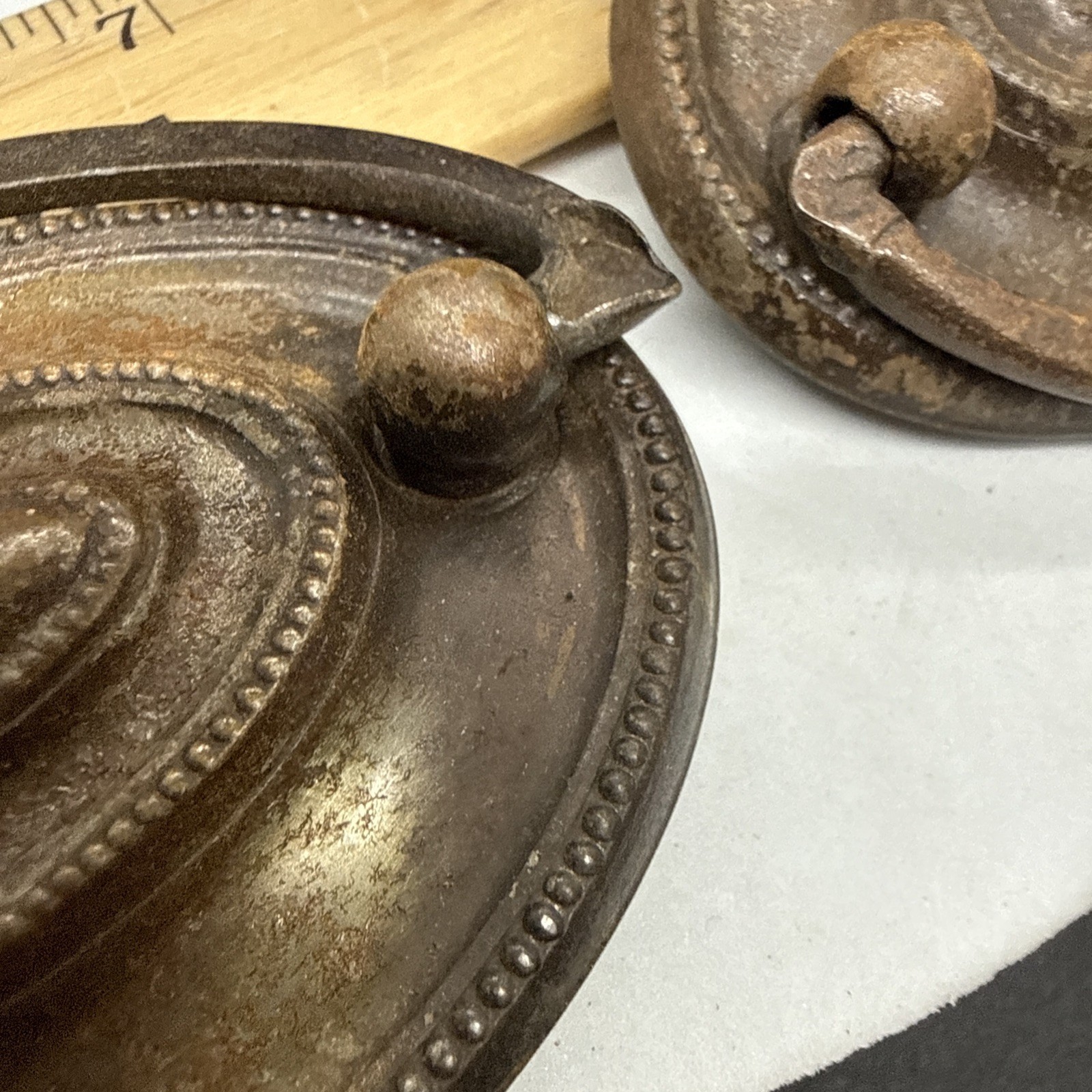 Vintage Pull Antique Brass finish Bail Drawer Pull Oval Drop 2-1/2″ center.