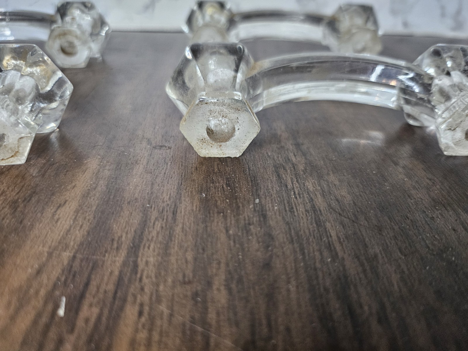Lot 4 Hexagon Vintage Clear Glass Knobs Handle Pulls Reclaimed Kitchen Bath