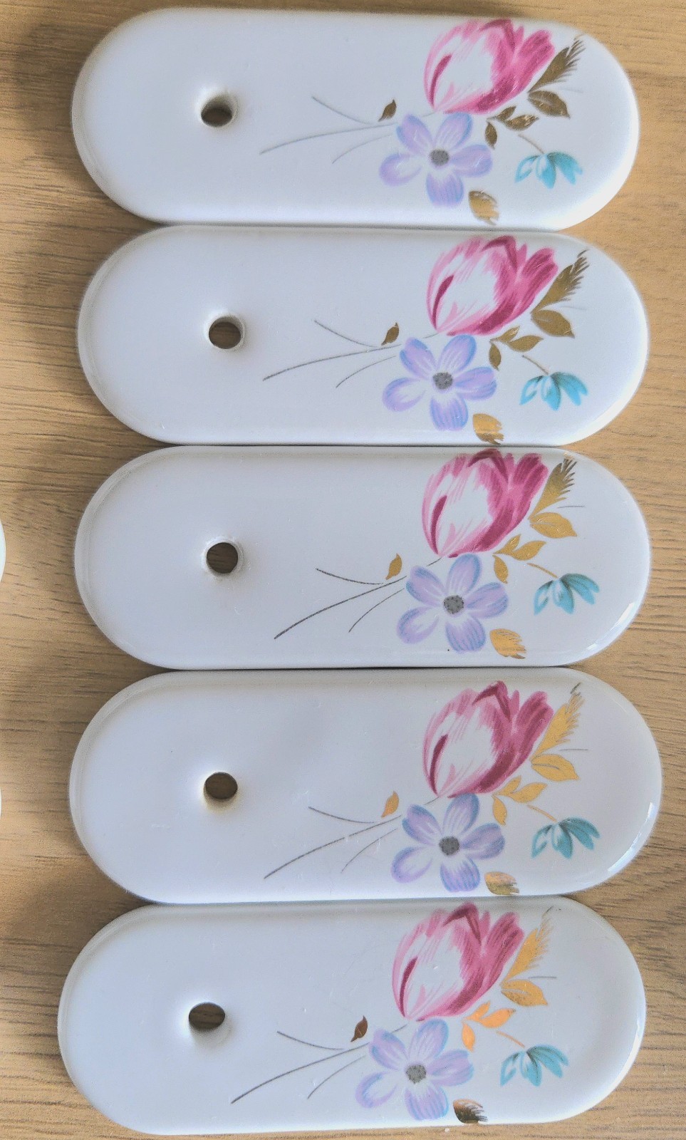 Belwith Flower Porcelain Back Plate & Drawer Pulls, Set Of 10, Pink Roses