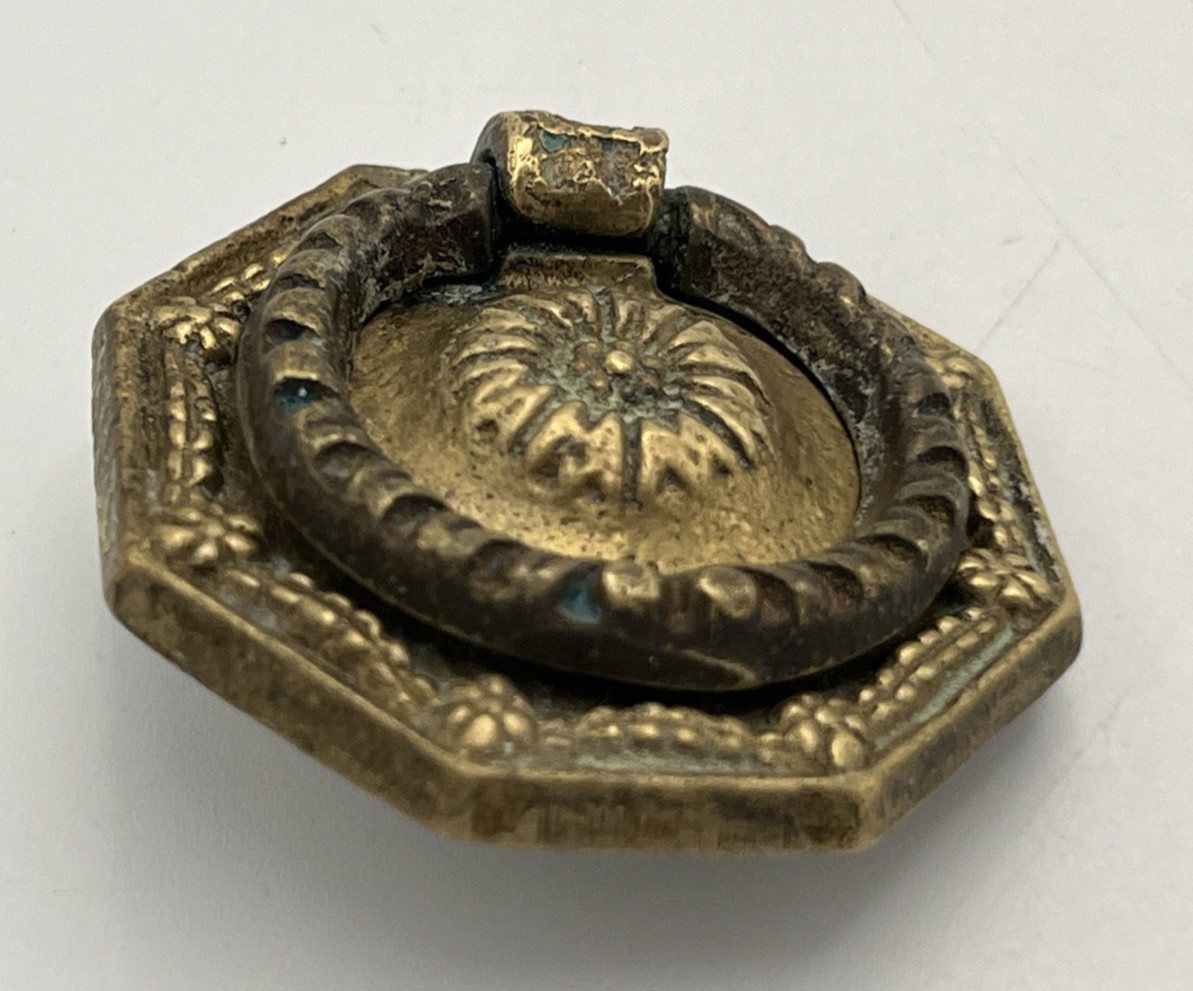 2 Brass Metal Drawer Cabinet Pulls Hardware Ring Salvaged Single Hole