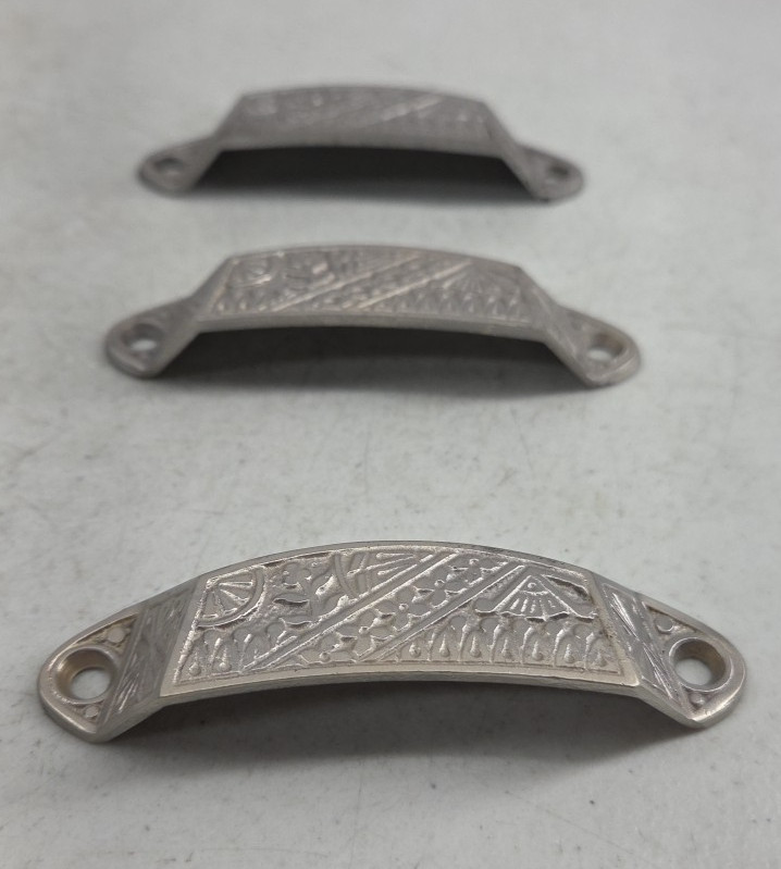 Vintage Lot of 3 Drawer Pulls Handles Victorian Eastlake Geometric Cabinet Pull