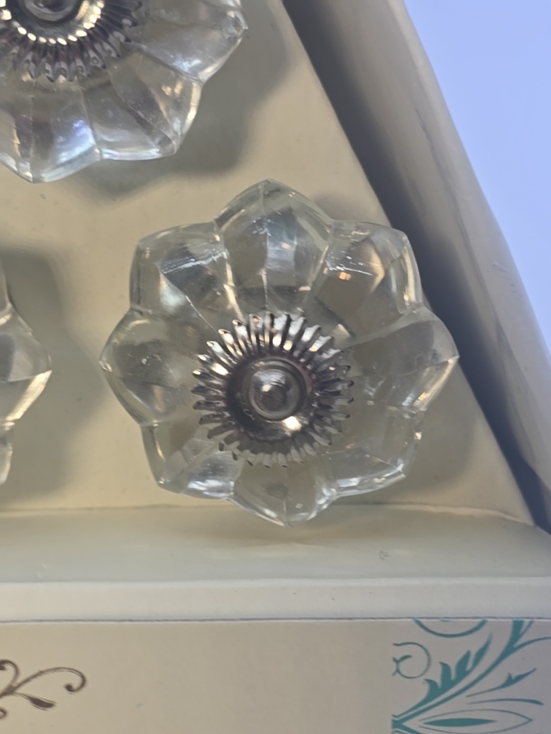Antique Style Glass Drawer Pull Handle Clear Faceted Cabinet Knobs Silver Accent