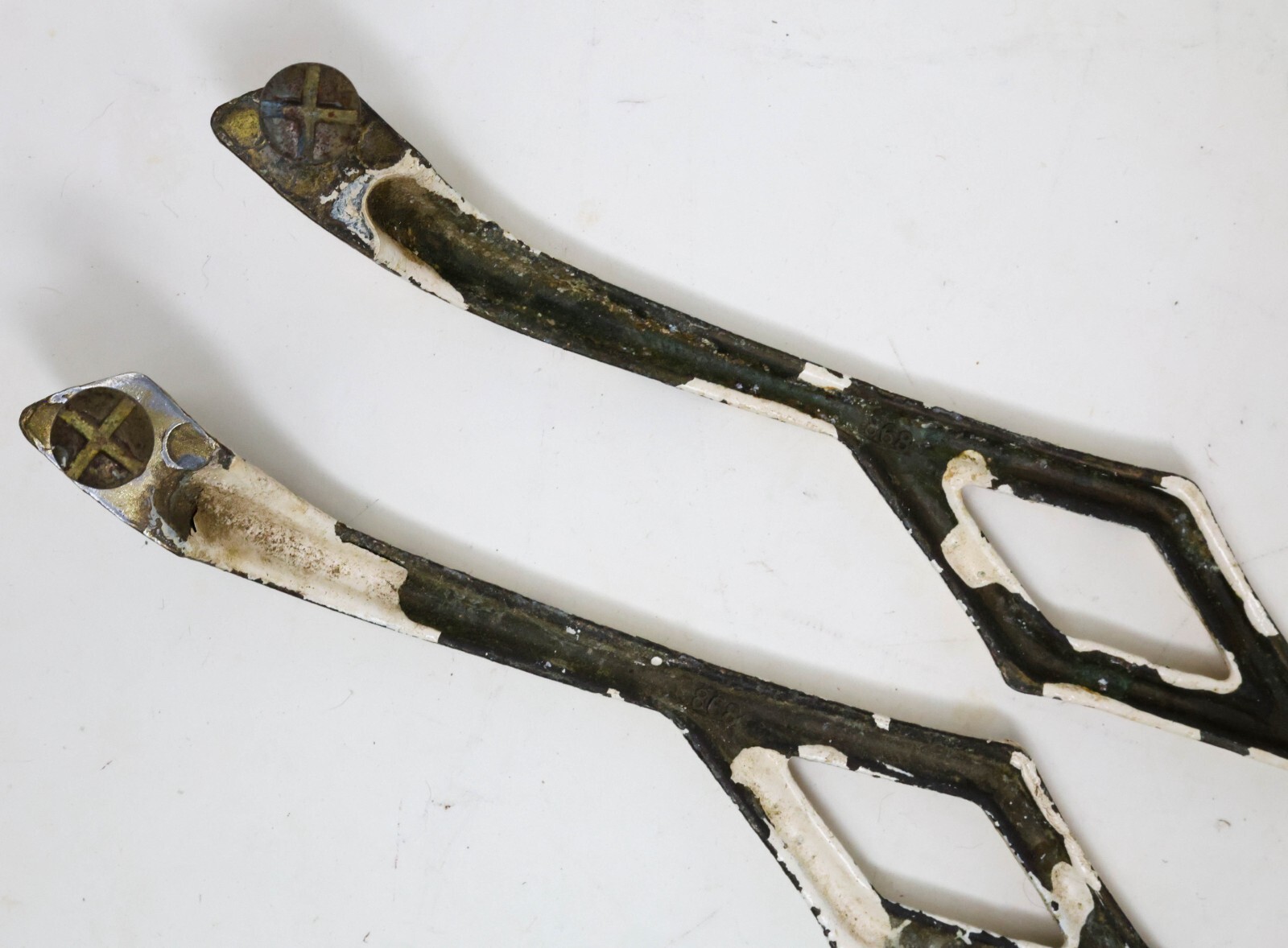 Antique Matching Pair Drawer Pulls Handles 8-1/8″ Long 7-3/8″ CTC Painted Brass