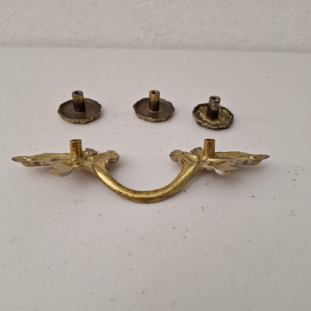 Vintage Antique MCM Ornate Solid Brass Drawer Pulls Door Handles, Set of 3