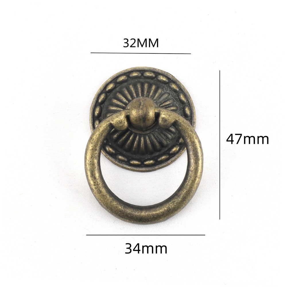 Vintage Antique Brass Ring Pulls Handles for Cabinet Drawer 10x
