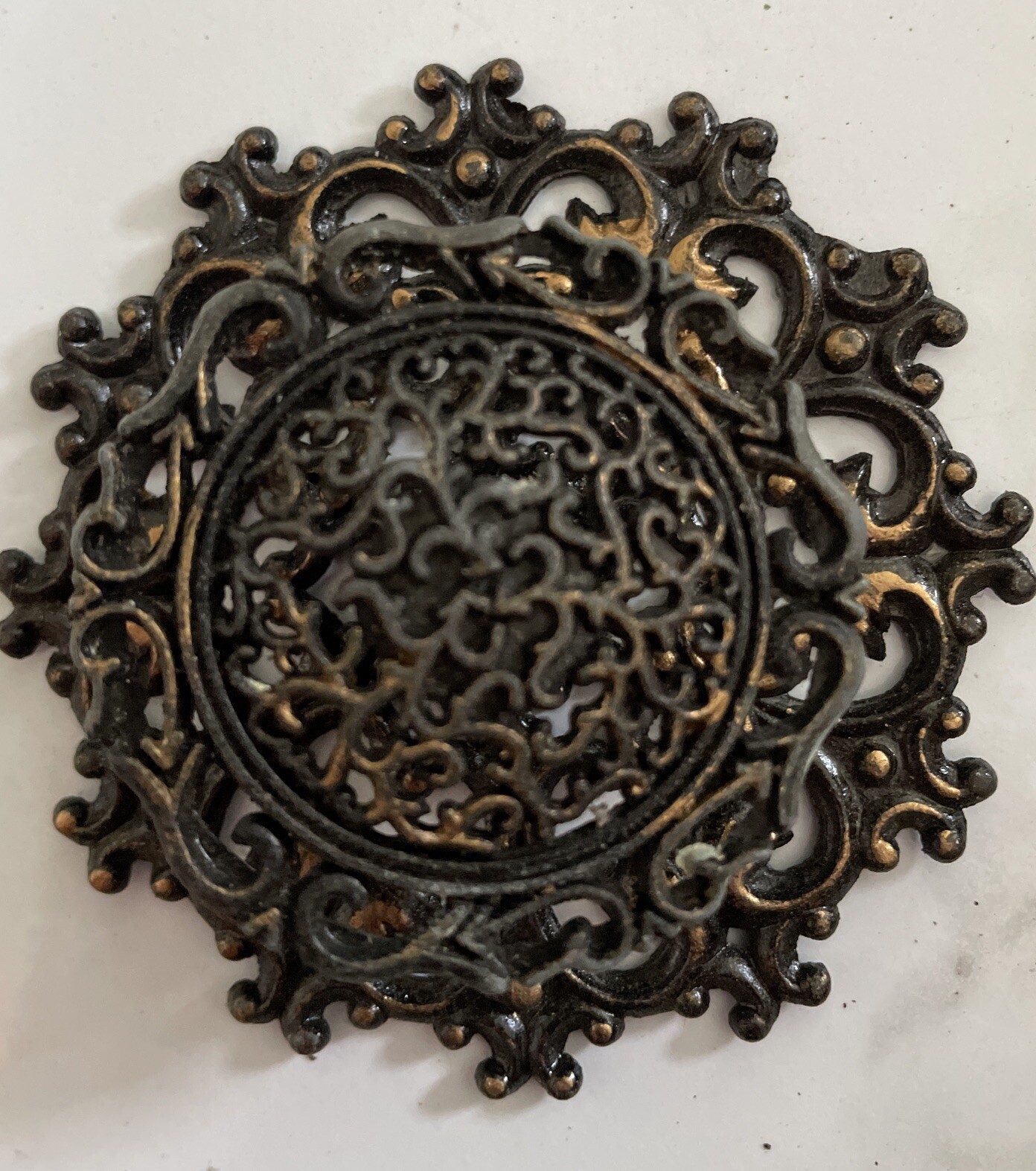 Vintage Drawer Pull W/Backplate (4) Escutcheon Ornate Filagree Brass From Japan