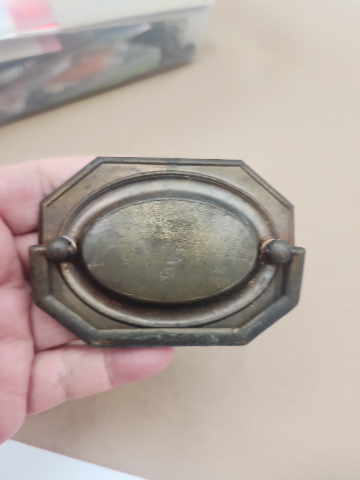 Vintage Brass Drop Bail Drawer Chest Cabinet Pull Elongated 8 Sided Octagon LOT