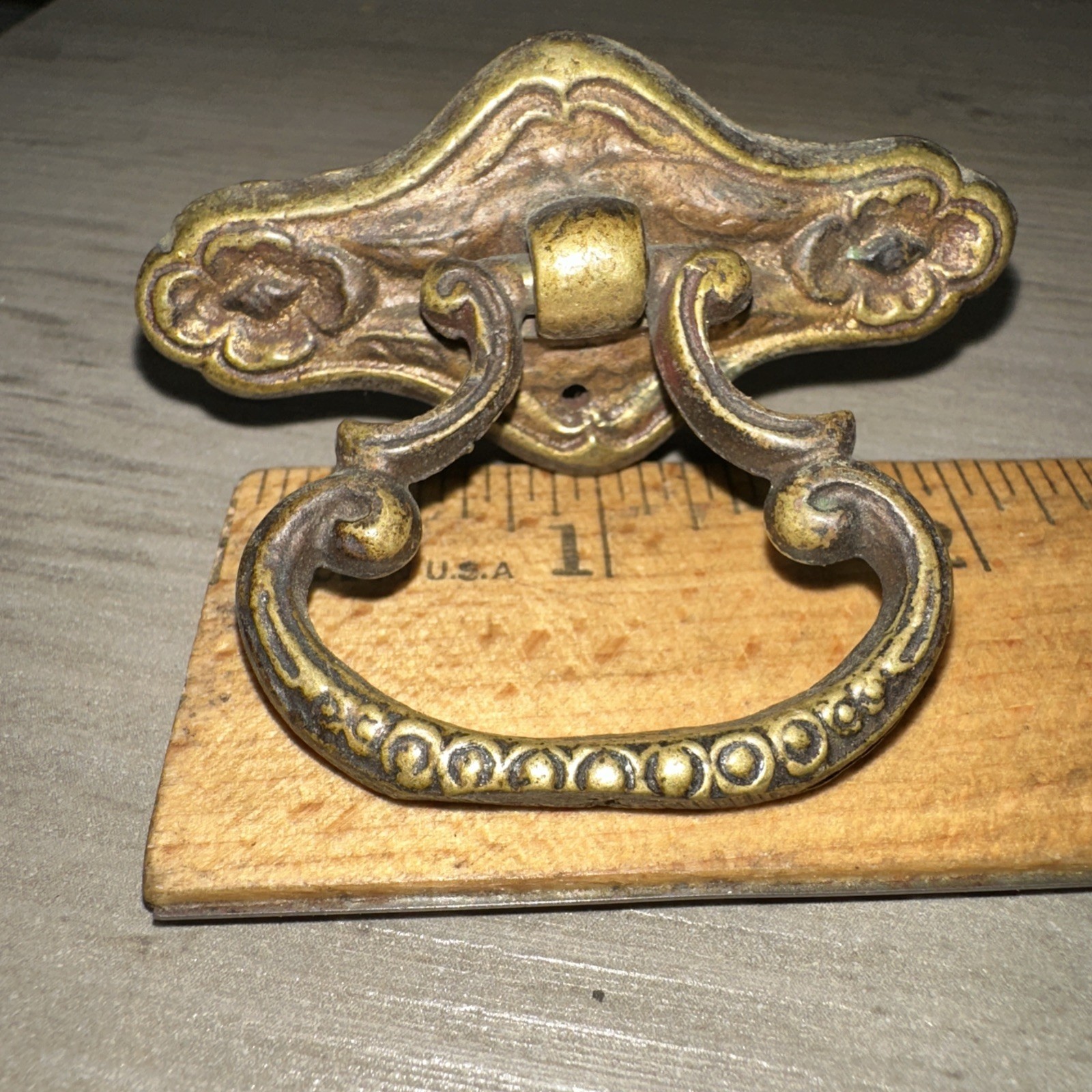 Solid Brass Drop-bail Pull Antique 1800s Ornate Victorian Cabinet Pull