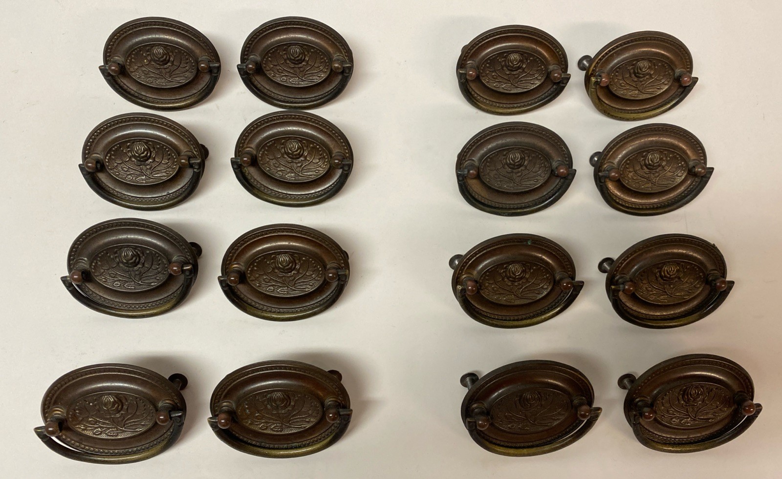16 Original Drop Bail Drawer Pulls FLOWER CENTER Hepplewhite Style HELLAM