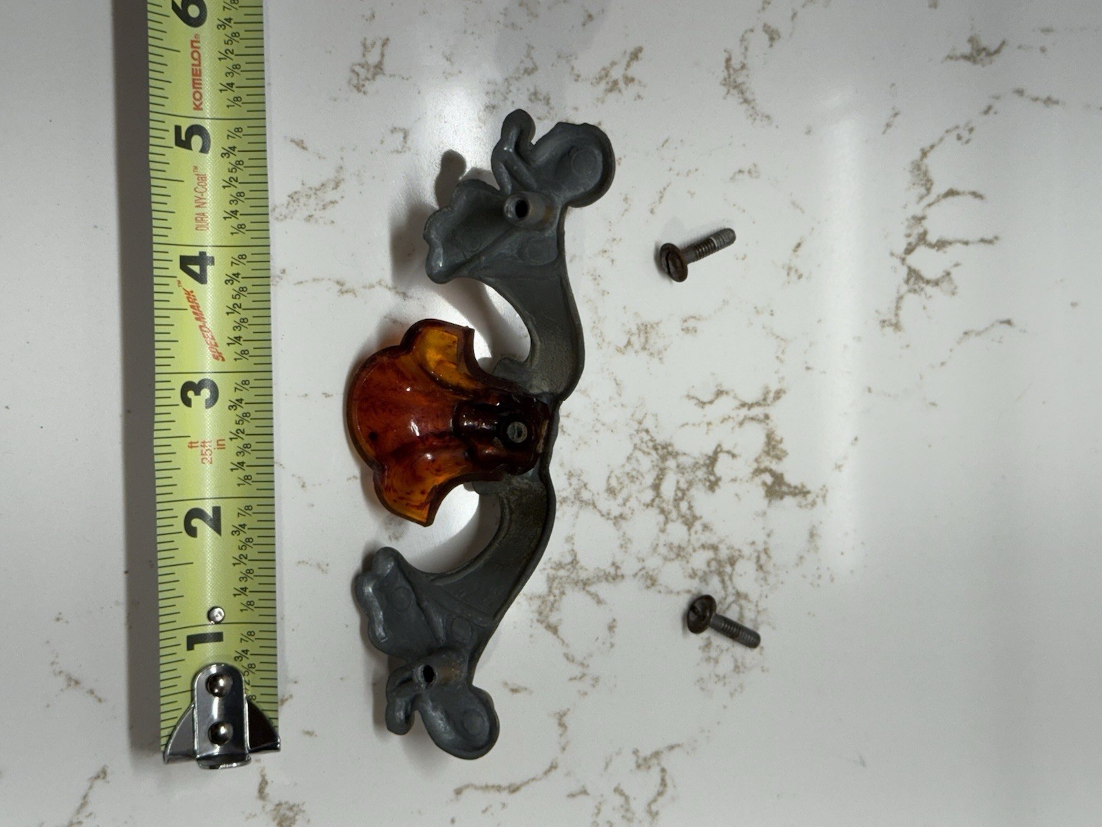 VTG Art Deco Waterfall Bakelite Depression Era French Metal Drawer Cabinet Pull