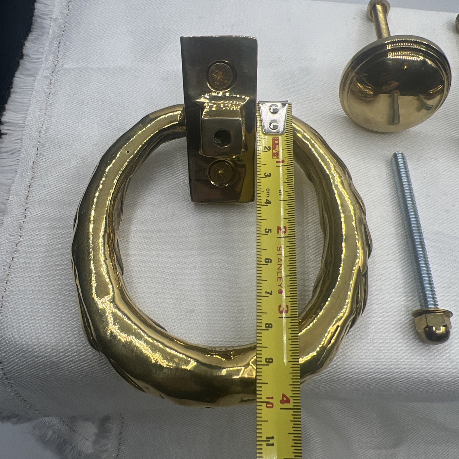 Brass French Victorian Knocker Drop Ring 4” Diameter Drawer pull Knob Set Of 2