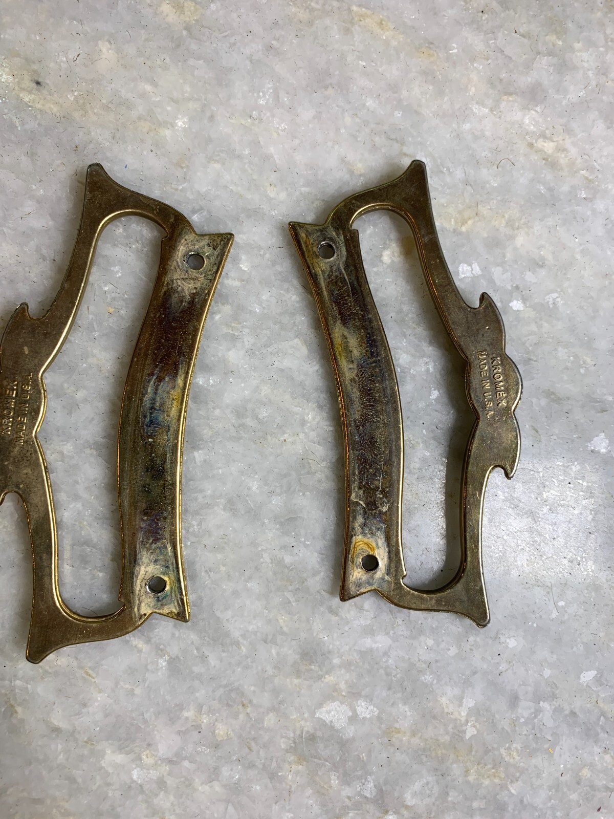 Antique Vintage Mid Century Modern MCM Steel Metal Handle Handles Gold Gilded