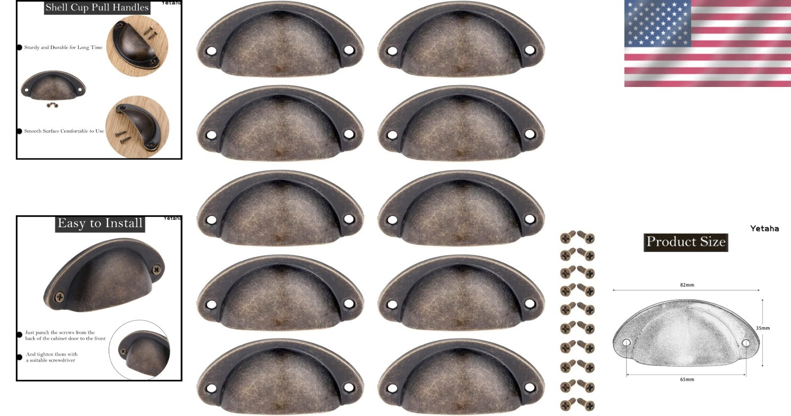 10PCS Elegant Antique Bronze Drawer Pulls – Shell Knobs for Cabinets & Dressers