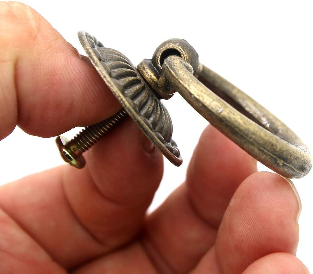 LXZ 10 Pcs Vintage Antique Brass Ring Pulls Handles for Cabinet Drawer