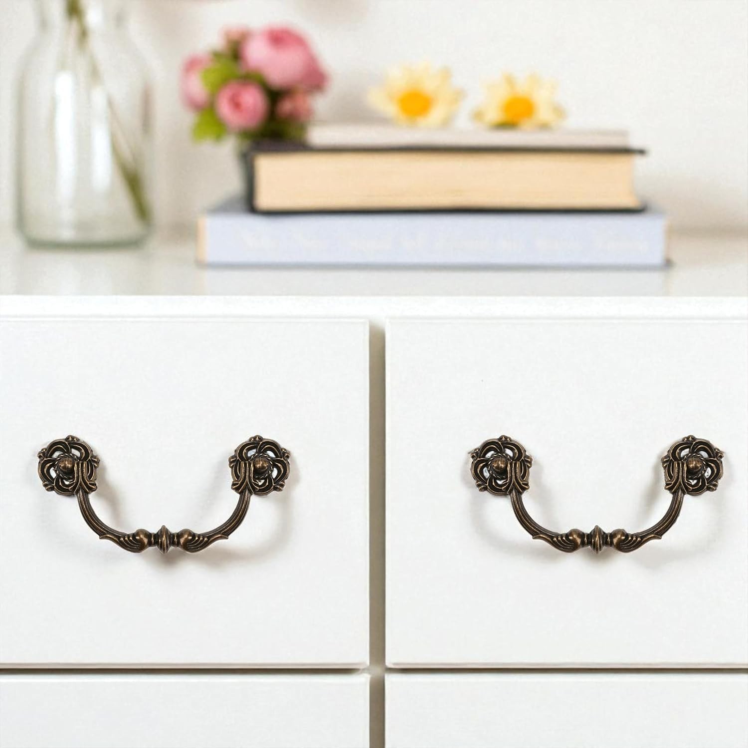 4-Pack 4.5″ -Antique Brass Drawer Pulls – Vintage Style Drop Bail Dresser Han…