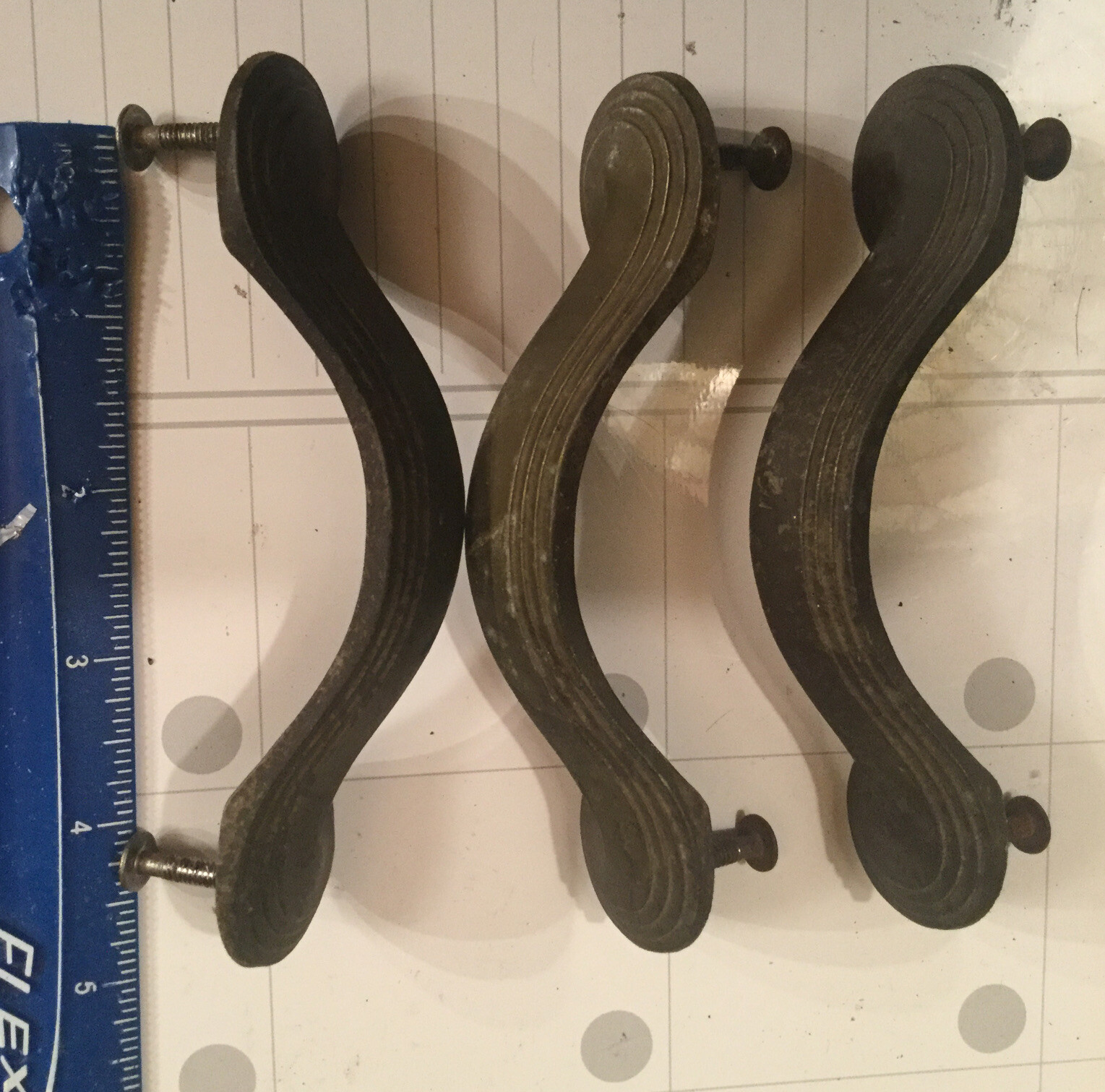 Lot 3 Art Deco Period 5” Draw Pulls Handles w/ Mount Holes 4.25” Apart 1920’s