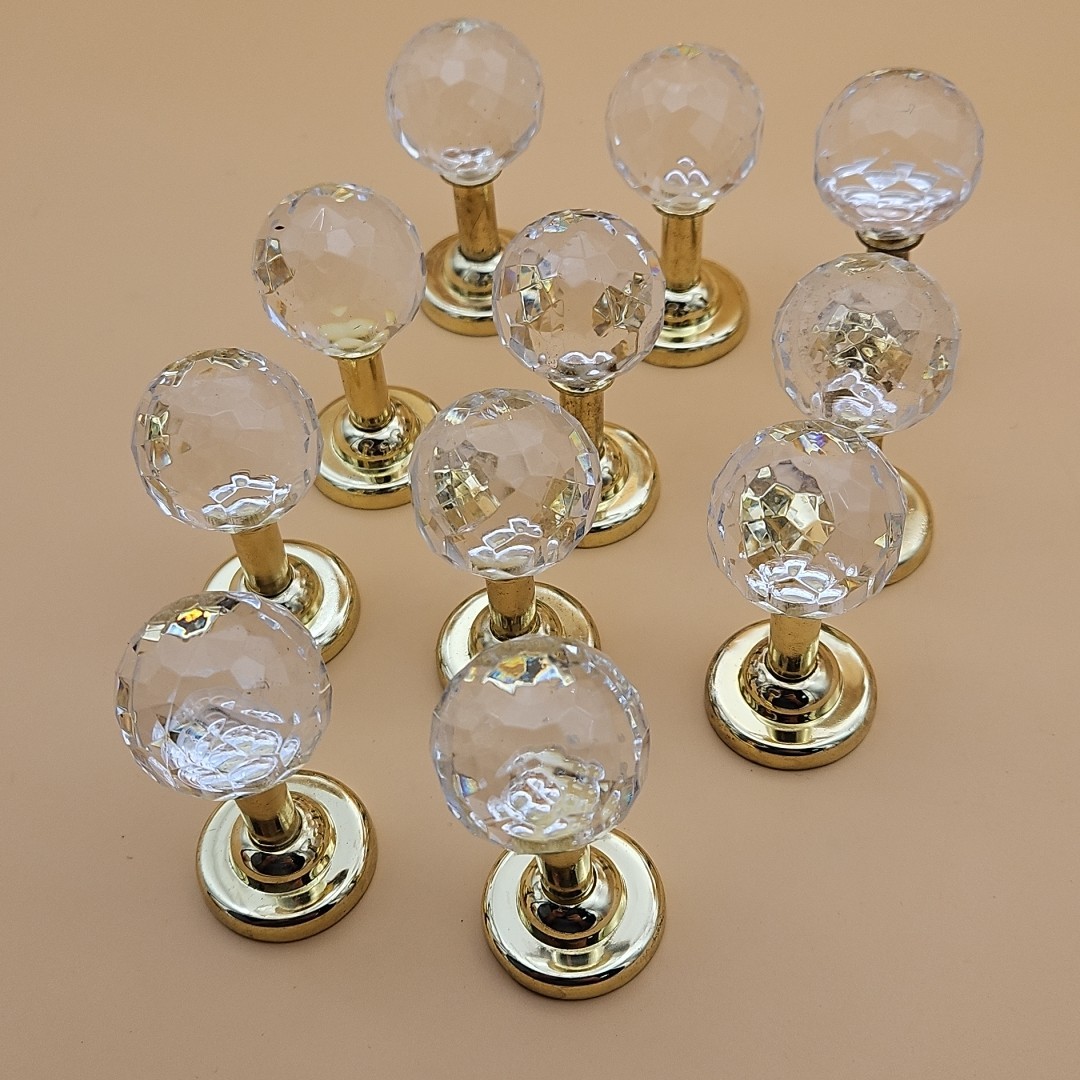 Lot Of 11 Vintage Crystal Ball Drawer Pulls Gold Kitchen Cabinet Hardware