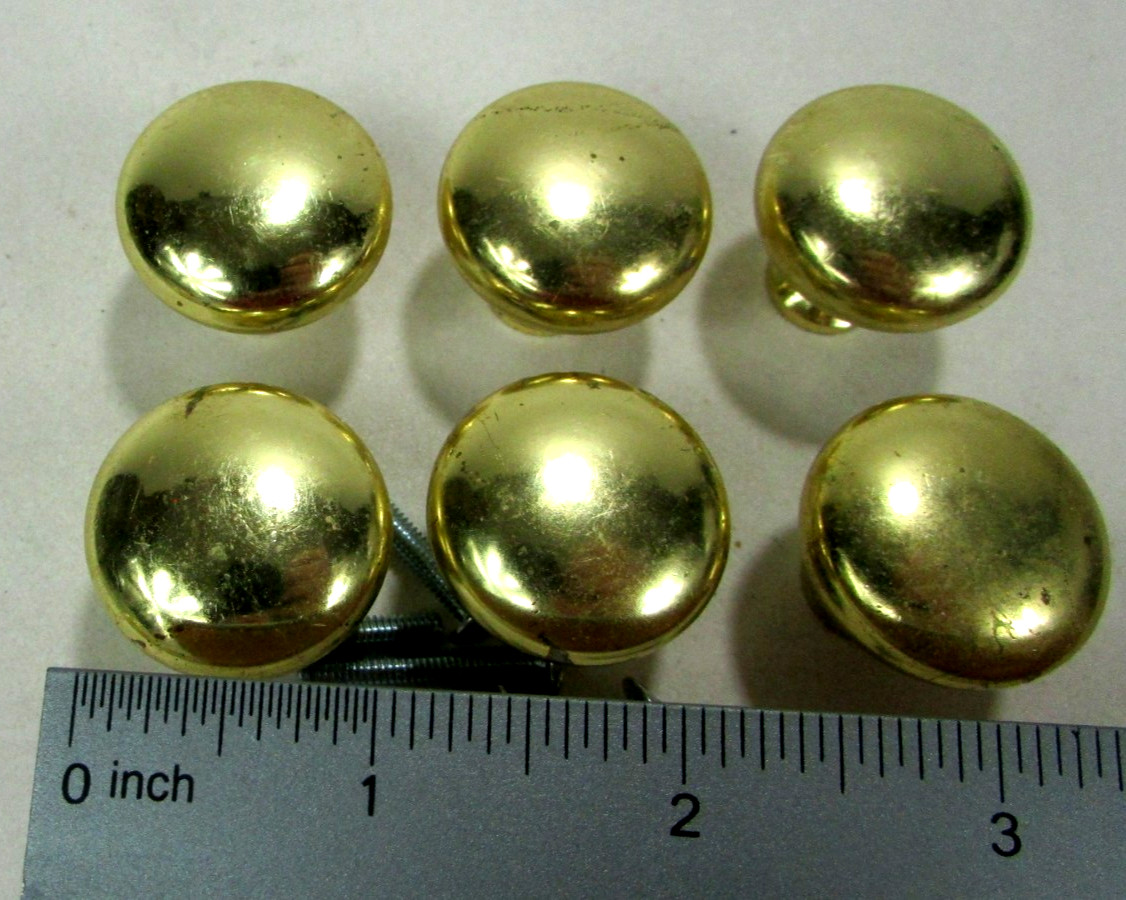Vtg Gold-Tone Mushroom Style 1″ Round Cabinet Drawer Pulls Knobs Set of 6