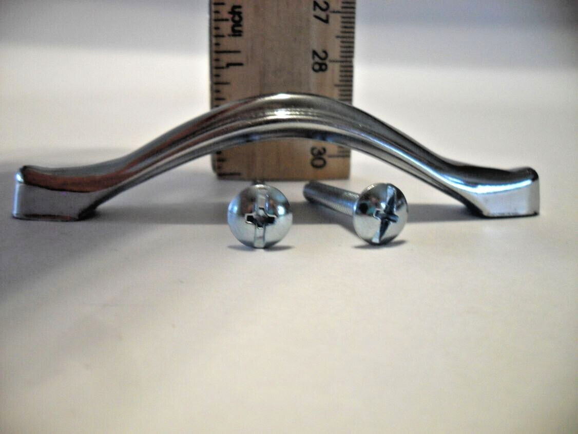 Vintage Nos Chrome Drawer Pulls Cabinet Door Handles Raised Face Center Japan