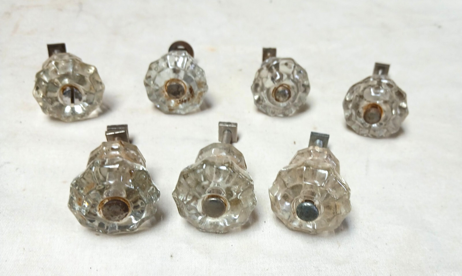 Set of 7 Antique Glass Drawer Knobs 1920s Era