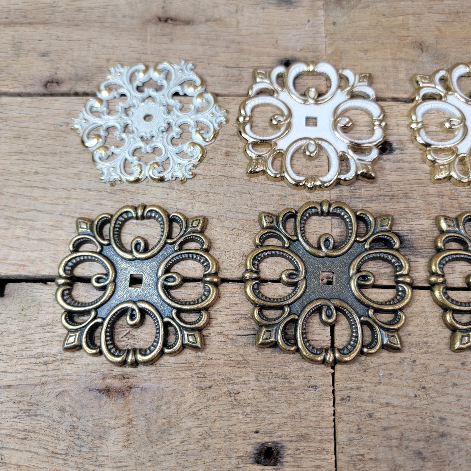 Lot 8 Vintage Drawer Backplates French Provincial White Brass Hardware