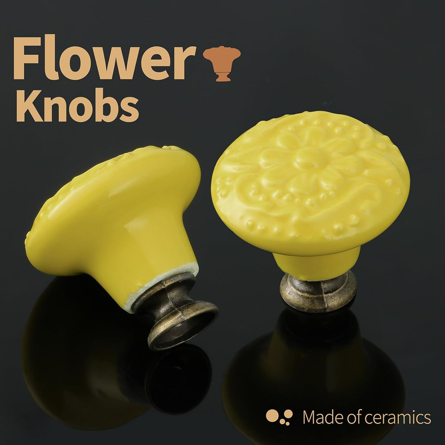 Yellow Ceramic Knobs 10 Pack Flower Drawer Pulls Vintage Cabinet Knobs – Antique