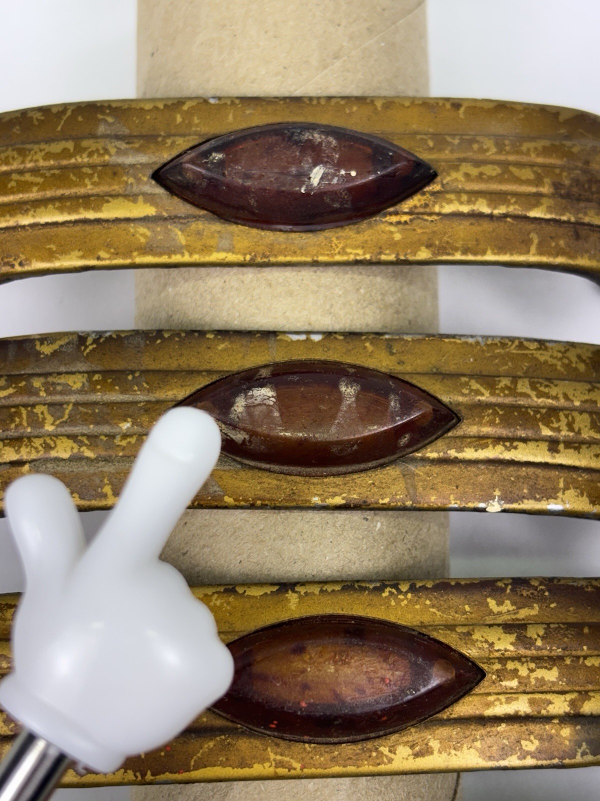 Vintage Art Deco Drawer Pulls Set of 6 Amber Plastic Inlay Waterfall Style