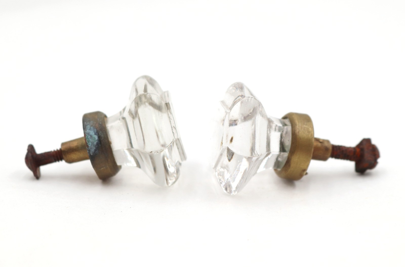 Pair of Vintage 1.25 in. Hexagon Glass Cabinet Knobs