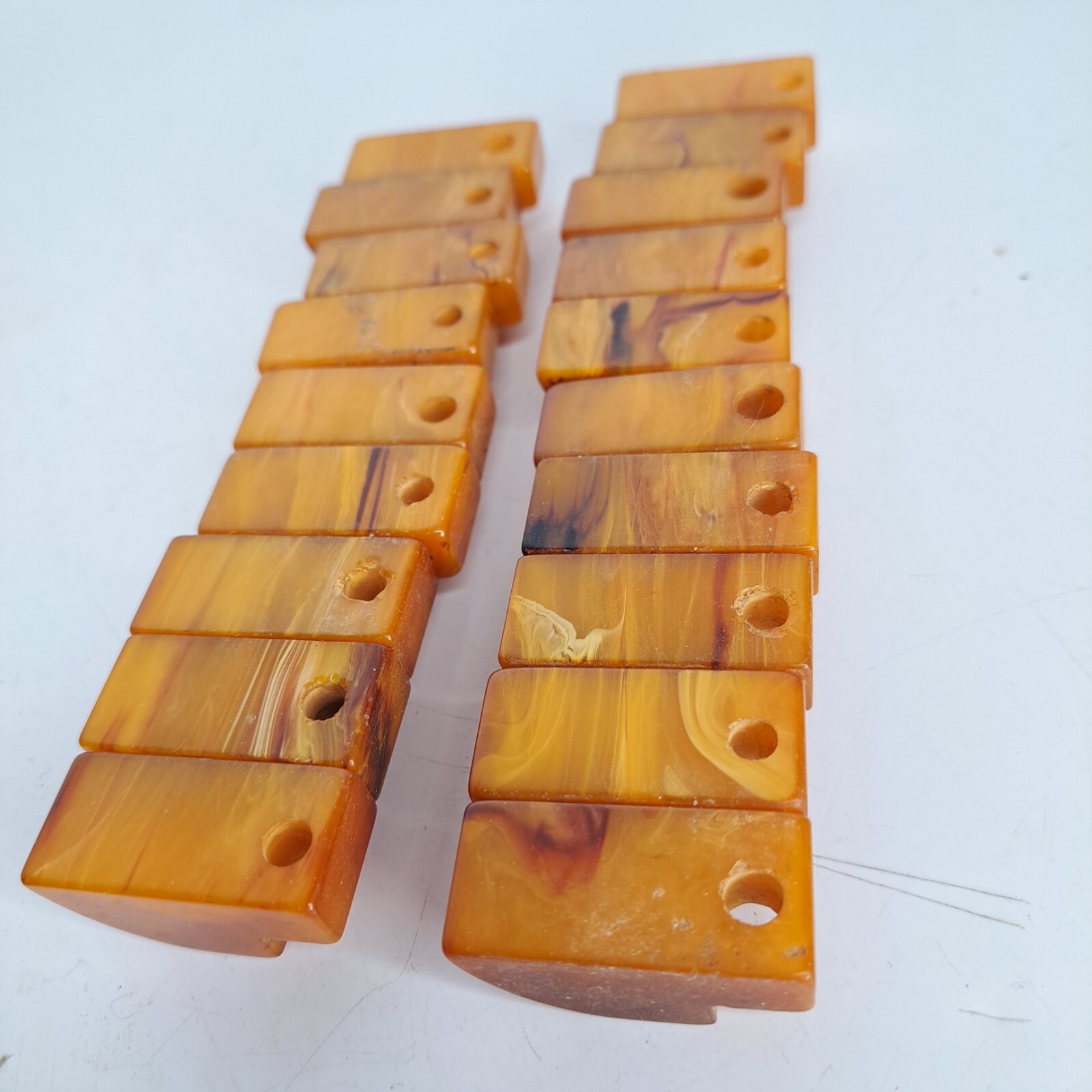 9 Antique ART DECO Butterscotch Bakelite Brass Plated Bar Drawer Pulls Reclaimed