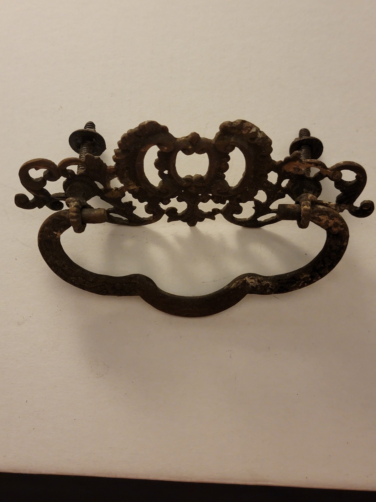Ornate Scroll Metal Bail Pull Drawer Pull Handle, Brown Finish, Rusted