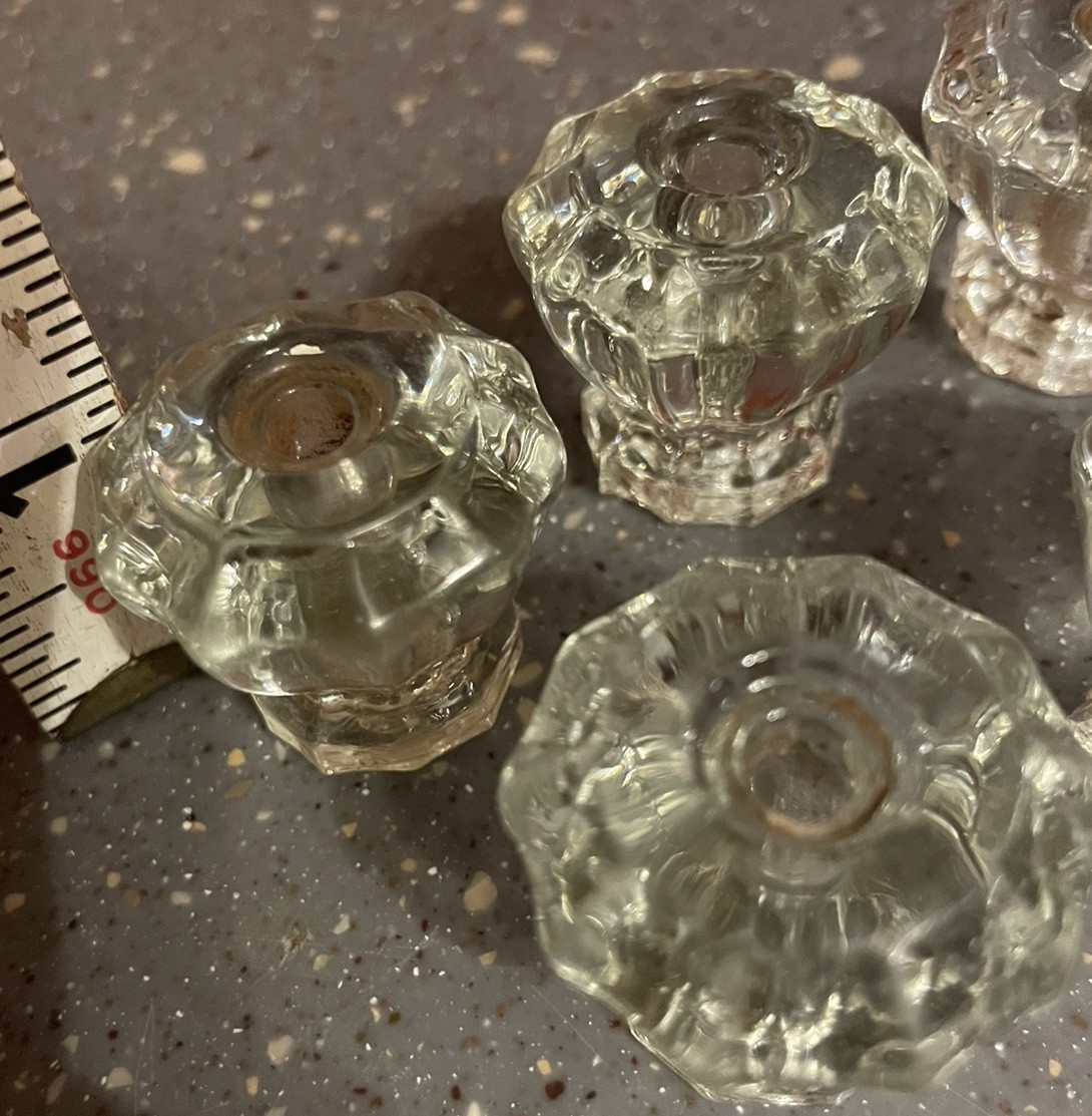 Set of 5 Vintage Depression Style Hexagon Clear Glass Drawer/ Cabinet Knob Pulls