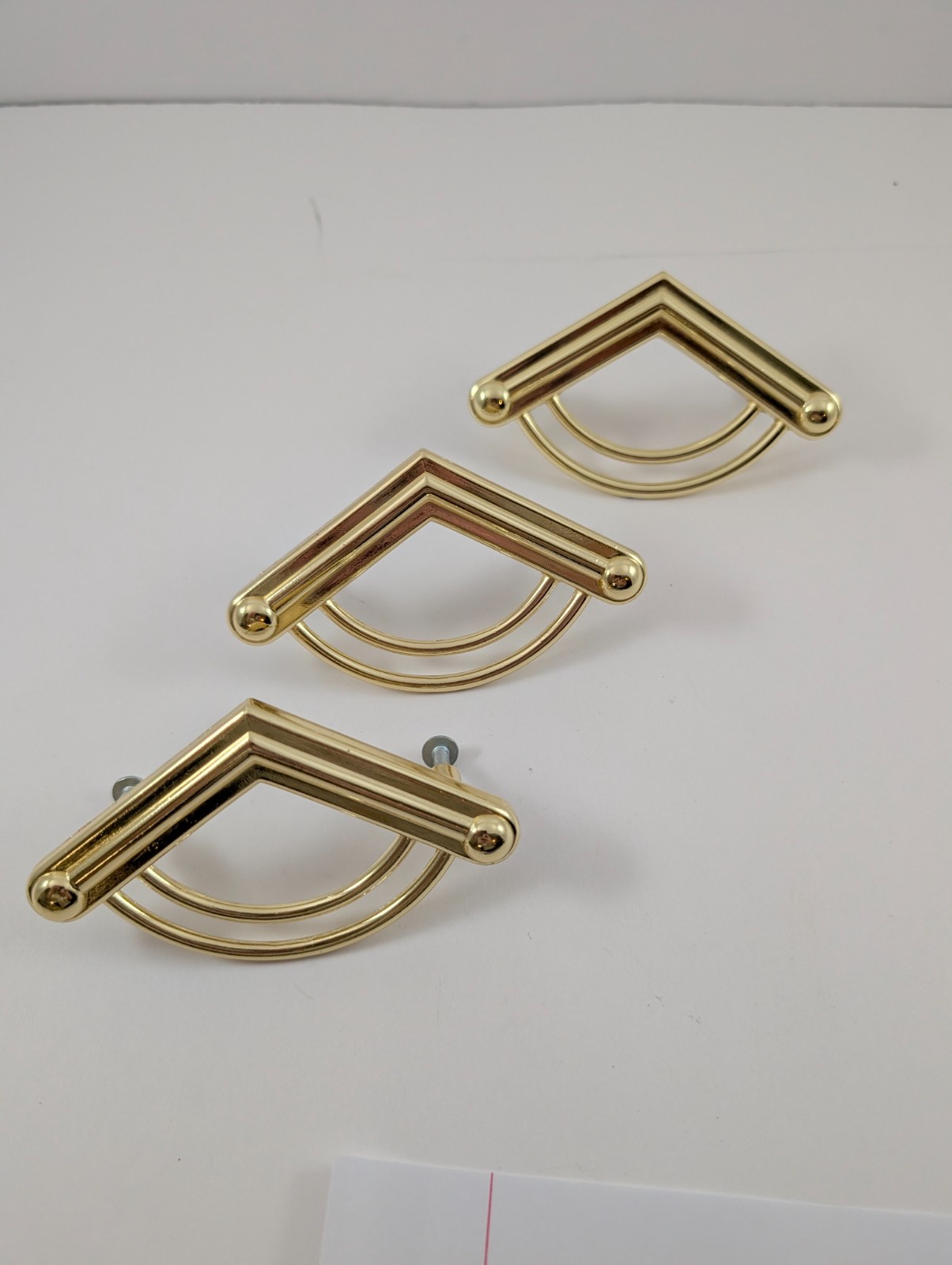 3 Vintage Art Deco Dresser Drawer Pulls Polished Brass Cont. B