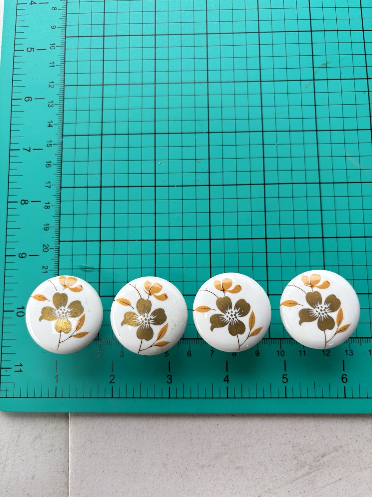 Vintage White Porcelain Cabinet Drawer Door Knobs Pulls Japanese Gold Flower